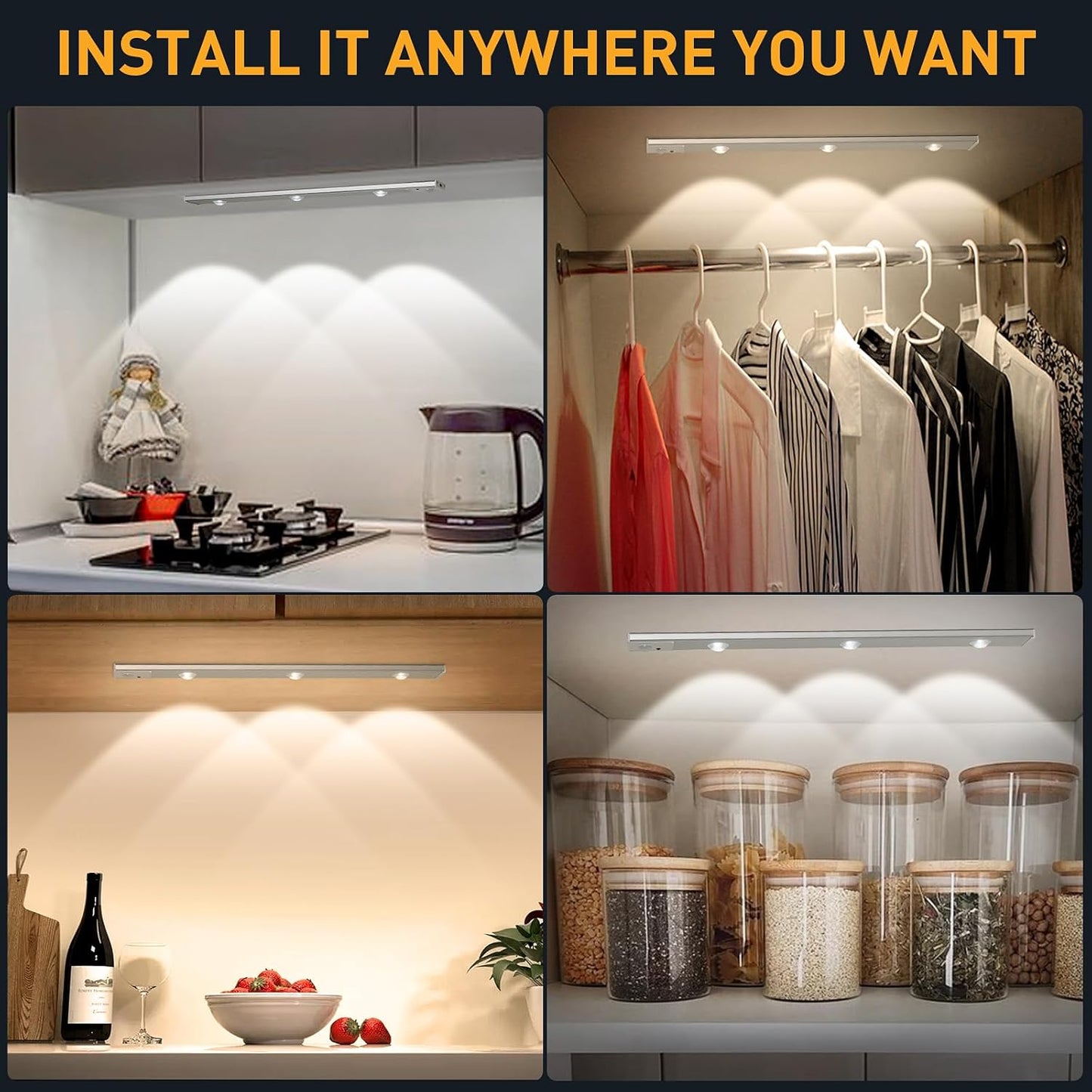 Votvy Electric Under The Cabinet Lights 40 cm Motion Light Home Removable Dimmable USB Rechargeable Closet Light, Wireless Wardrobe Light for Home, Kitchen, Stairs, Wardrobe (Pack of 1)
