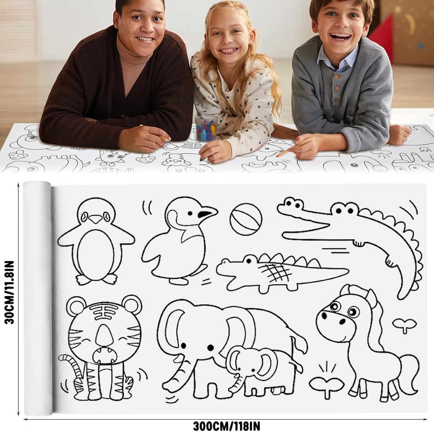 Votvy  Children's Drawing Roll, Coloring Paper Roll for Kids, 30 * 300 Cms DIY Painting Drawing Paper Roll, Kids Art Roll, Early Educational Toys for Kids