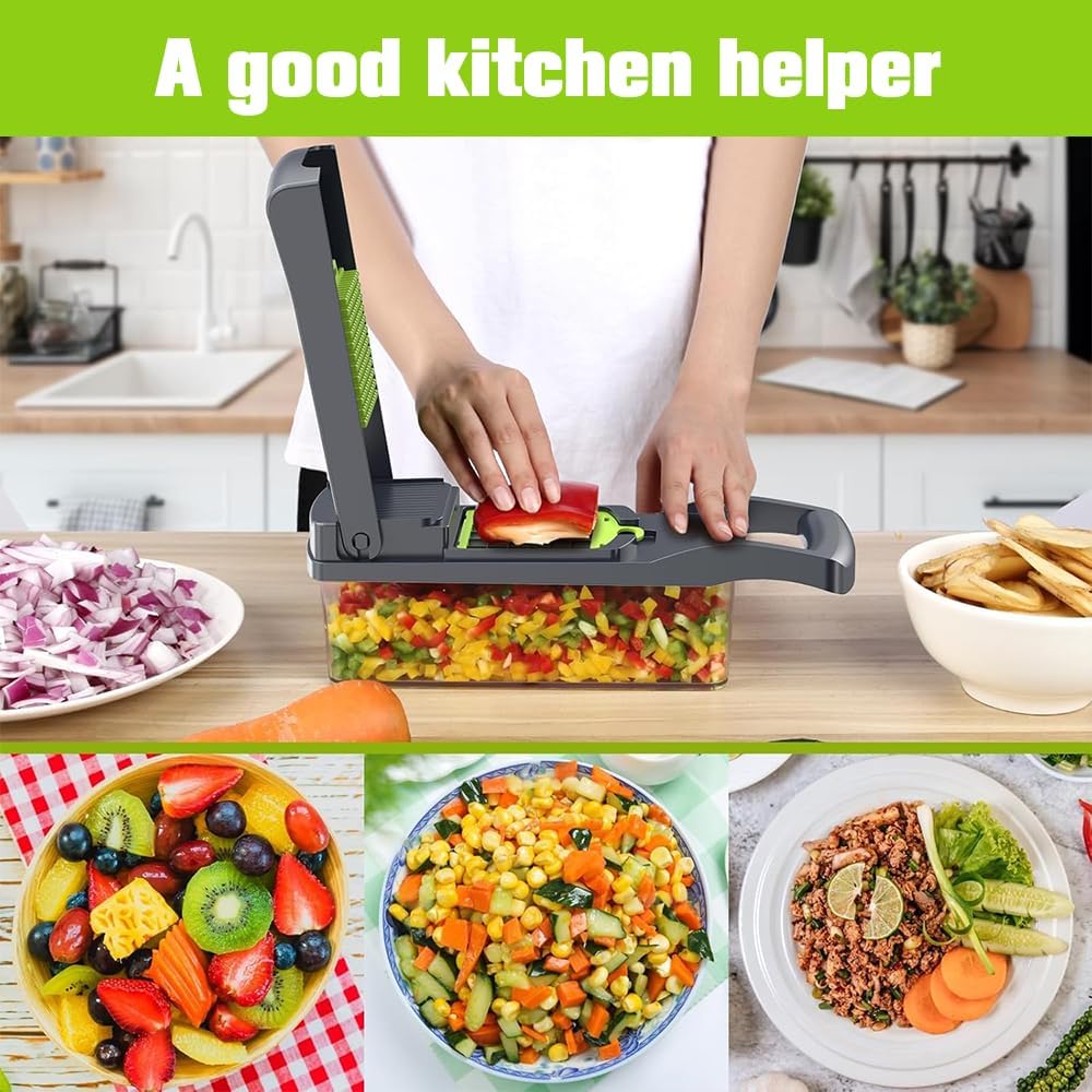Votvy vegetable Chopper, Onion Chopper, Multifunctional 14 in 1 Food Chopper, Kitchen Vegetable Slicer Dicer Cutter,Veggie Chopper with 8 Blades,Carrot and Garlic Chopper with Container