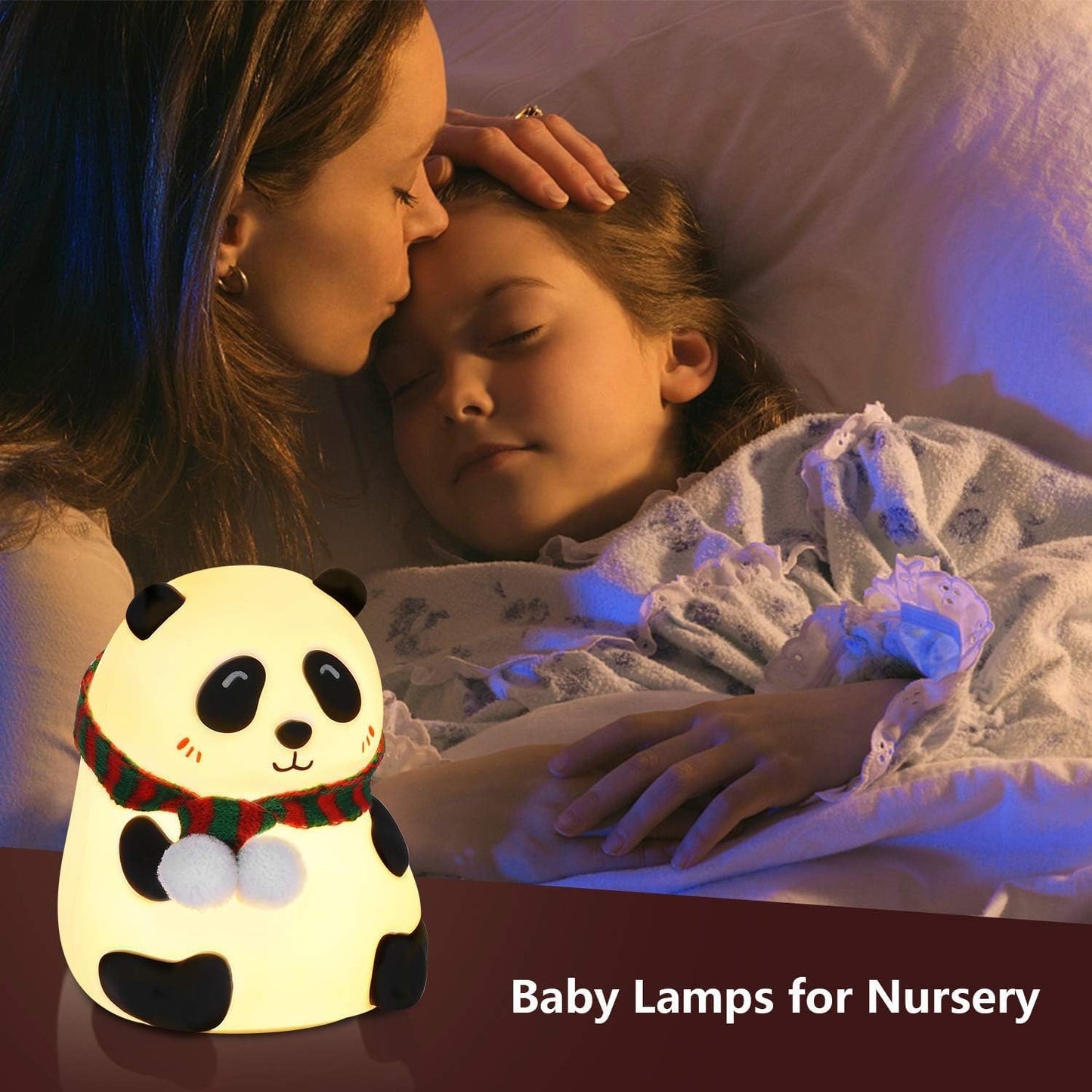Votvy Electric  Rechargeable Panda Lamp, Cute Silicone Kawaii Night Lamp For Bedroom With Touch Gesture 7 Color Changing Adorable Christmas Gift Kids, Light,Table,Beside Kids Room