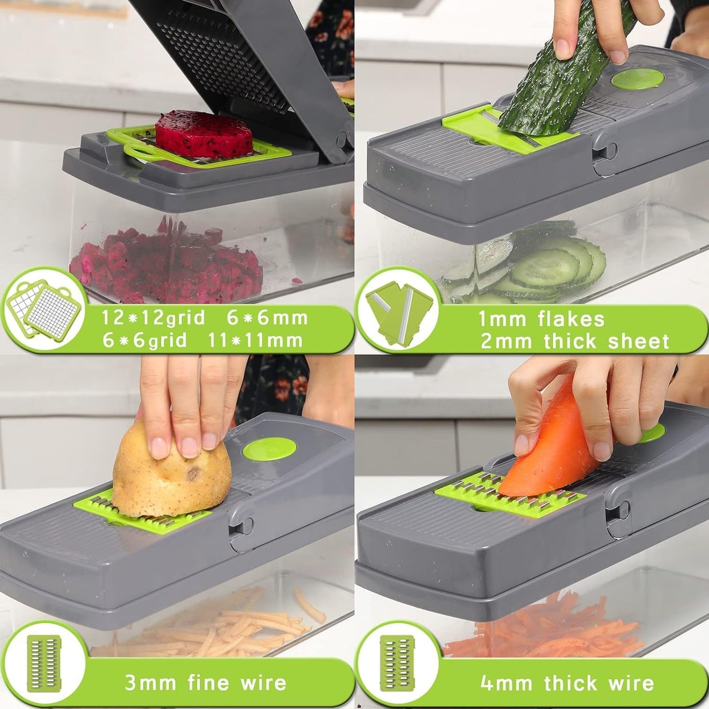 Votvy vegetable Chopper, Onion Chopper, Multifunctional 14 in 1 Food Chopper, Kitchen Vegetable Slicer Dicer Cutter,Veggie Chopper with 8 Blades,Carrot and Garlic Chopper with Container