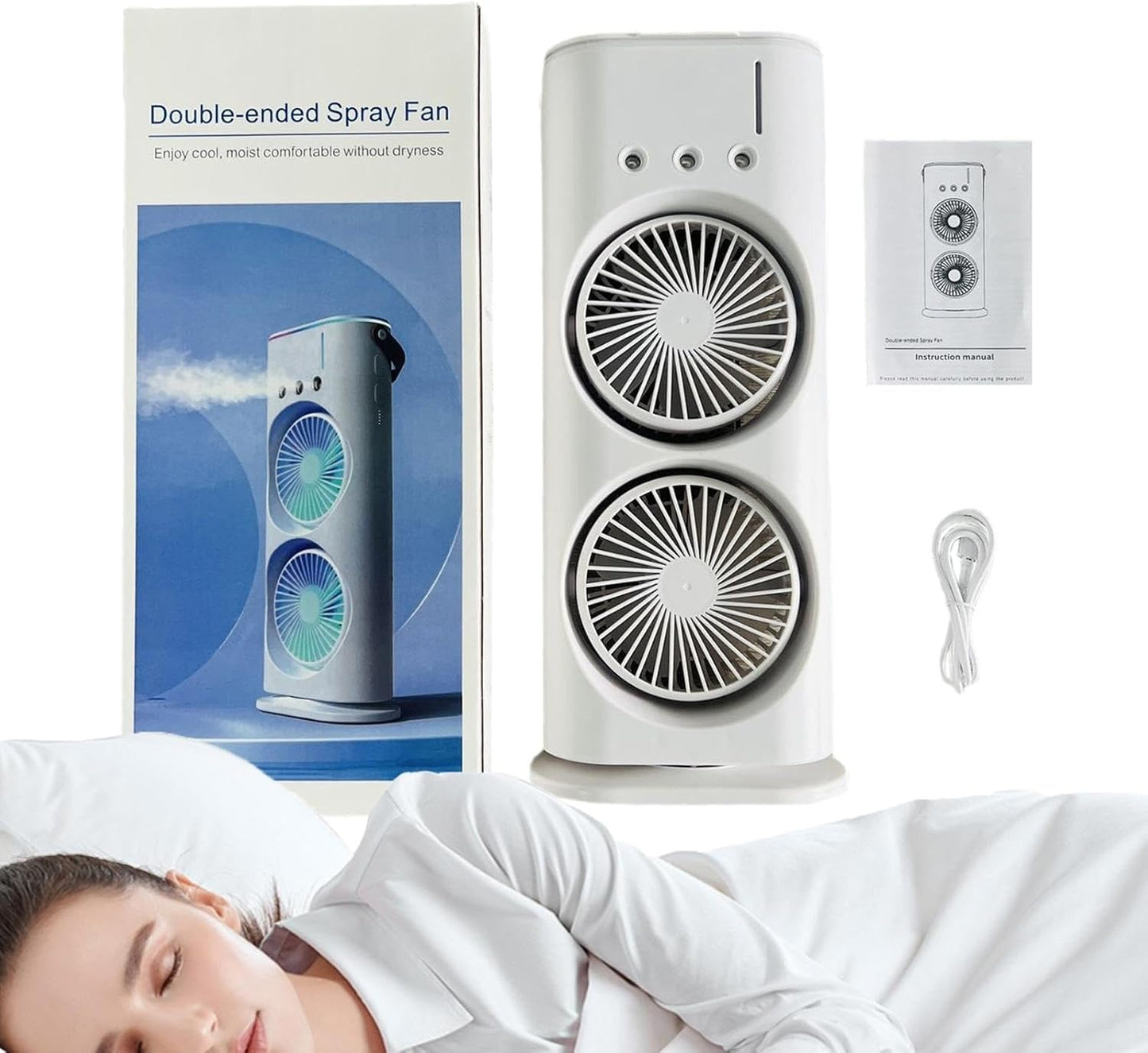 Votvy Electric Double Ended Spray Fan, Cold Air Fan, 2025 New 3 Gears USB Rechargeable Oscillating fan with LED Light Cooler Fan, Touch & Remote Control, 280ml Water Tank, Ice Filling Fan