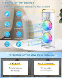 Votvy Electric Double Ended Spray Fan, Cold Air Fan, 2025 New 3 Gears USB Rechargeable Oscillating fan with LED Light Cooler Fan, Touch & Remote Control, 280ml Water Tank, Ice Filling Fan