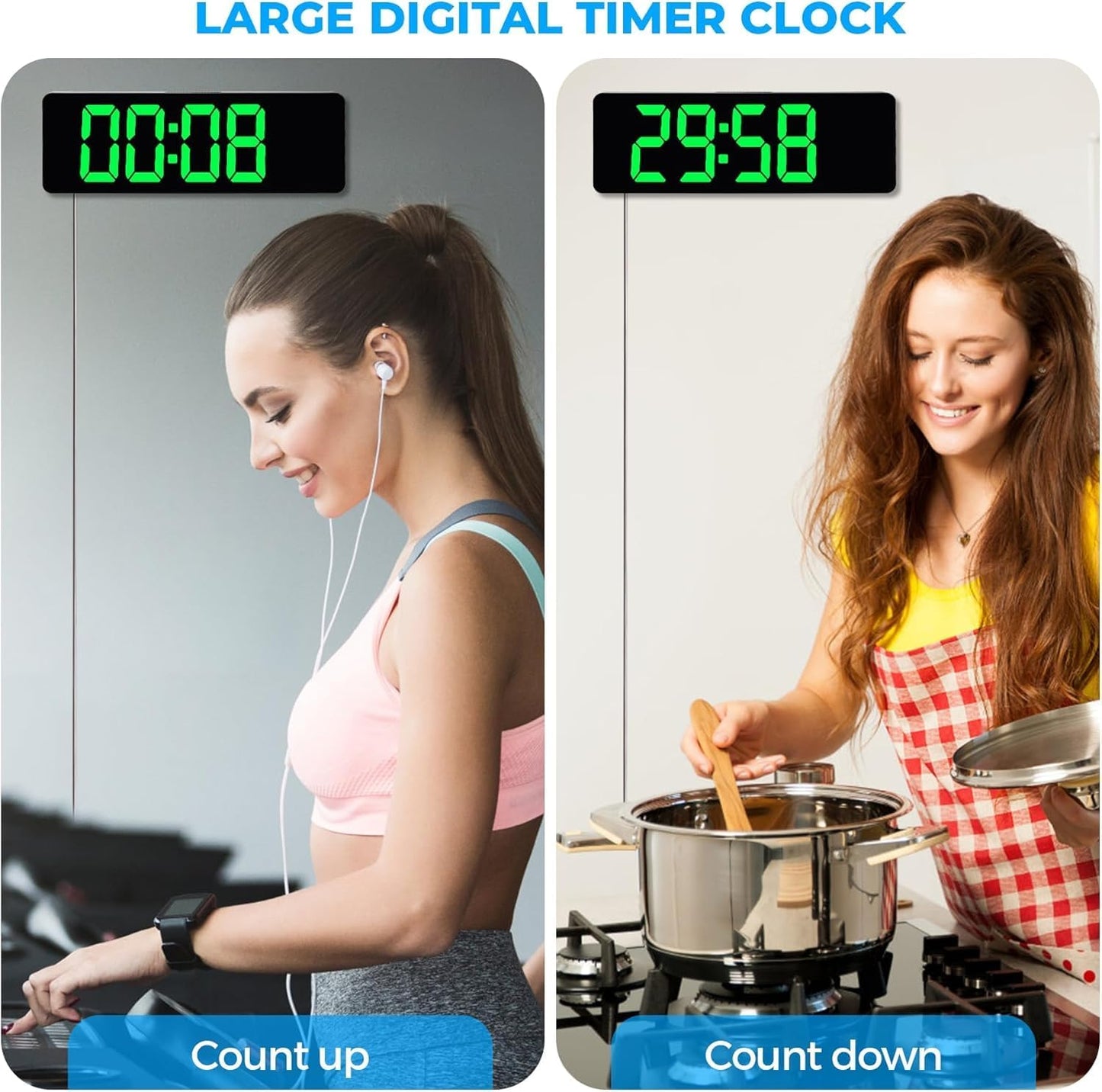 Votvy Digital Wall Clock Large Display Digital Clock with Remote Control Auto-Dimming Wall Clock with Night Light LED Digital Clock for Wall with Date, Temperature and Timer