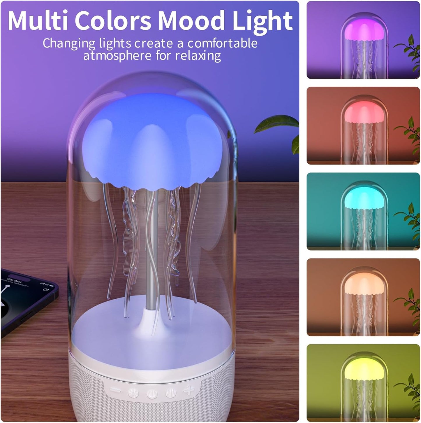 Votvy Jellyfish Speaker, Jellyfish Mood Lamp, Jellyfish Bluetooth Speaker lamp, Jellyfish Speaker Lamp, Color Changing LED, Stereo Surround Sound, Floating Jellyfish, Volume Control electric