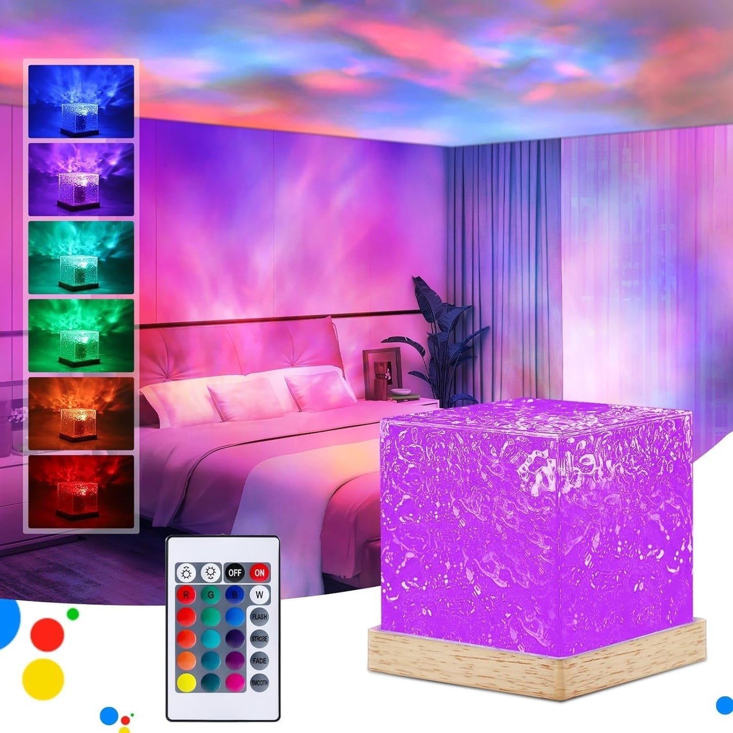 Votvy Ocean Electric Wave Projector Lamp, Northern Lights Ripple Projector Light, 16 Colors Gradual Rotating Flame Water Lamp, Wave Light Aurora Projector with Remote Control for Room Decor Valentine's Gift