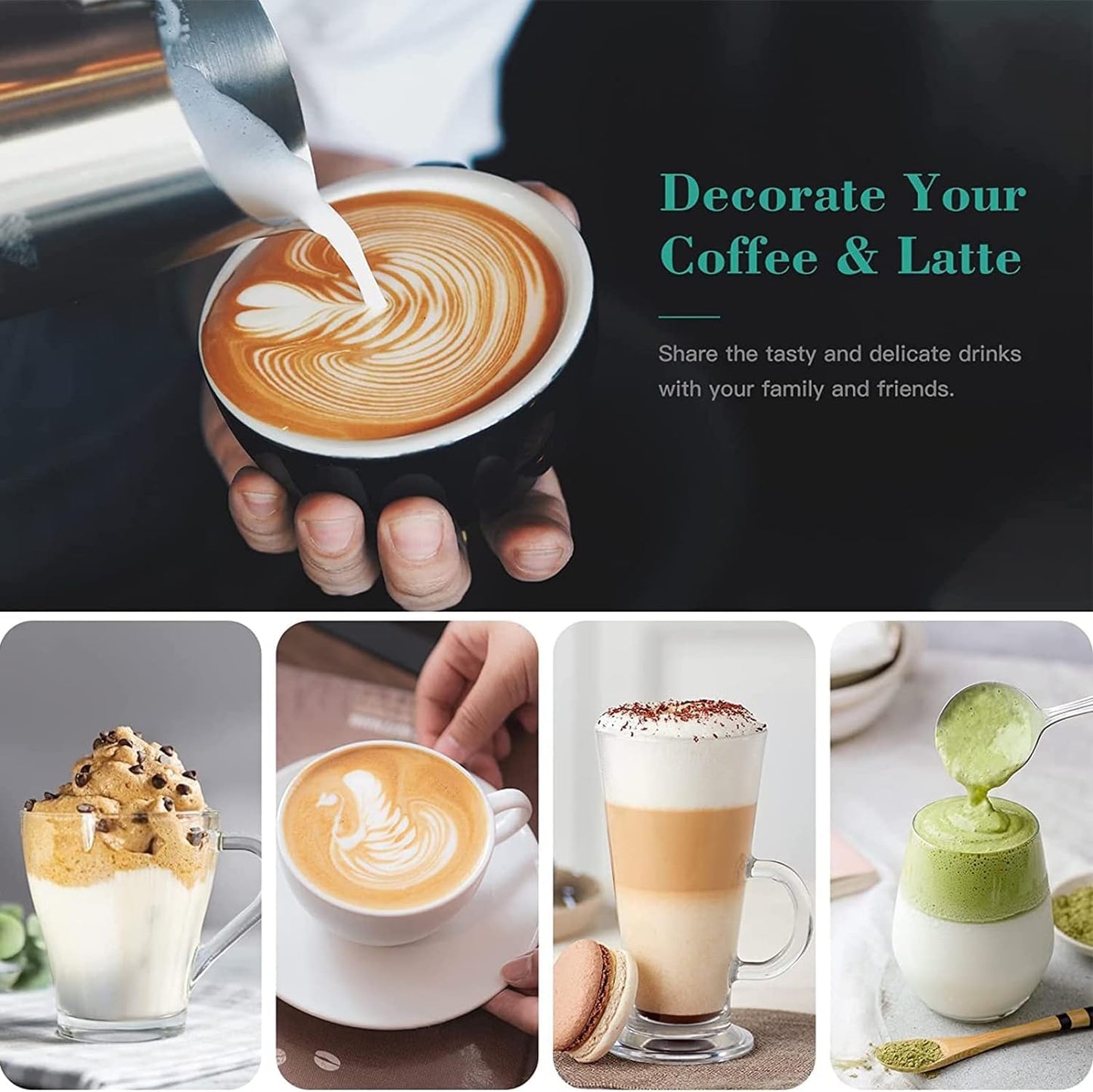 Votvy Rechargeable Milk Frother Handheld with 2 Heads, Black Color Coffee Electric Whisk Drink Foam Mixer, Mini Hand Stirrer with 3 Speeds Adjustable for Latte, Cappuccino, Hot Chocolate, Egg