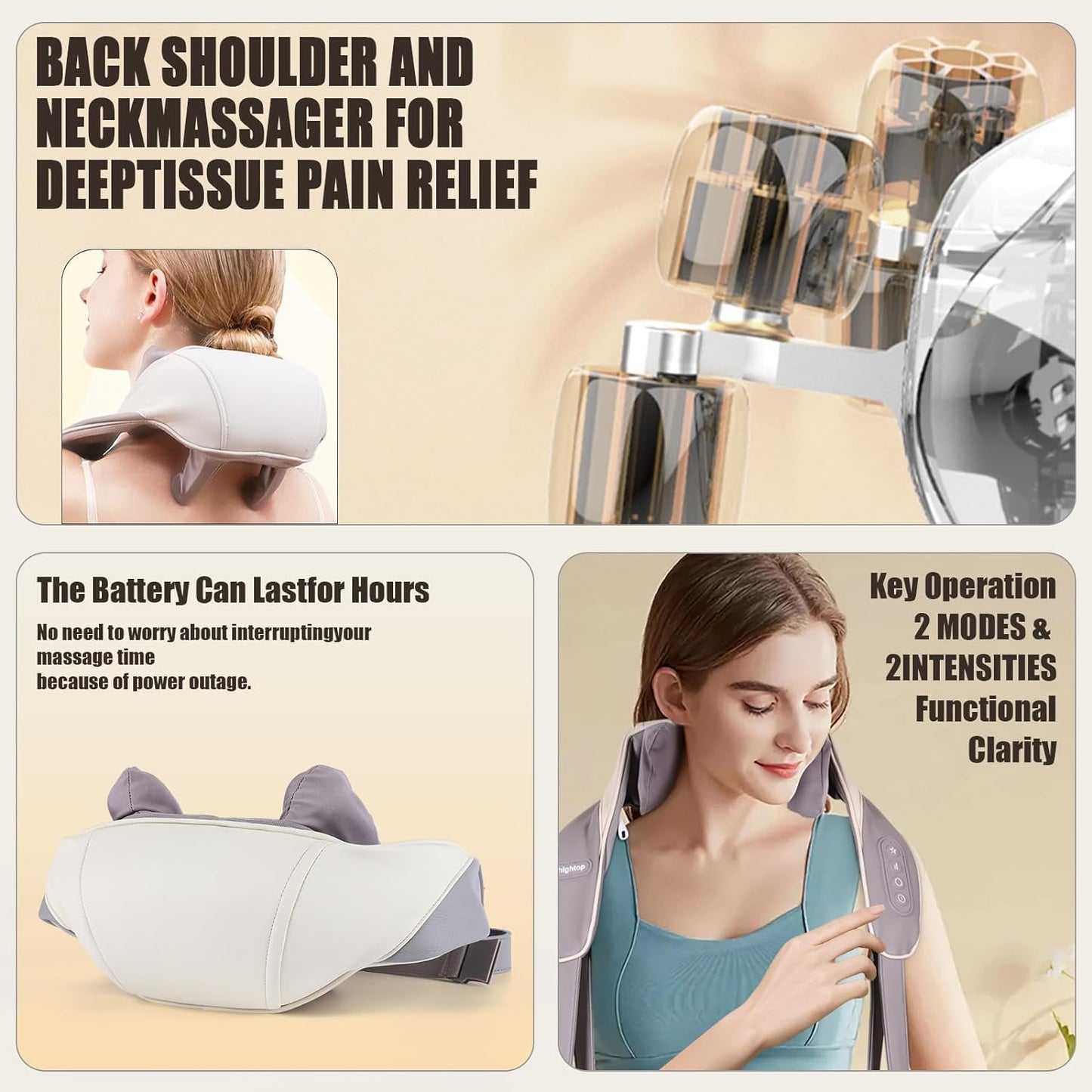 Votvy  Neck Massager for Cervical Pain Relief,Electric Deep Tissue Shiatsu with Infrared Heat Therapy 5D Kneading Massage Machine for Full Body Relax,Neck,Muscles,Back,Shoulder,Legs - 6 Month Warranty