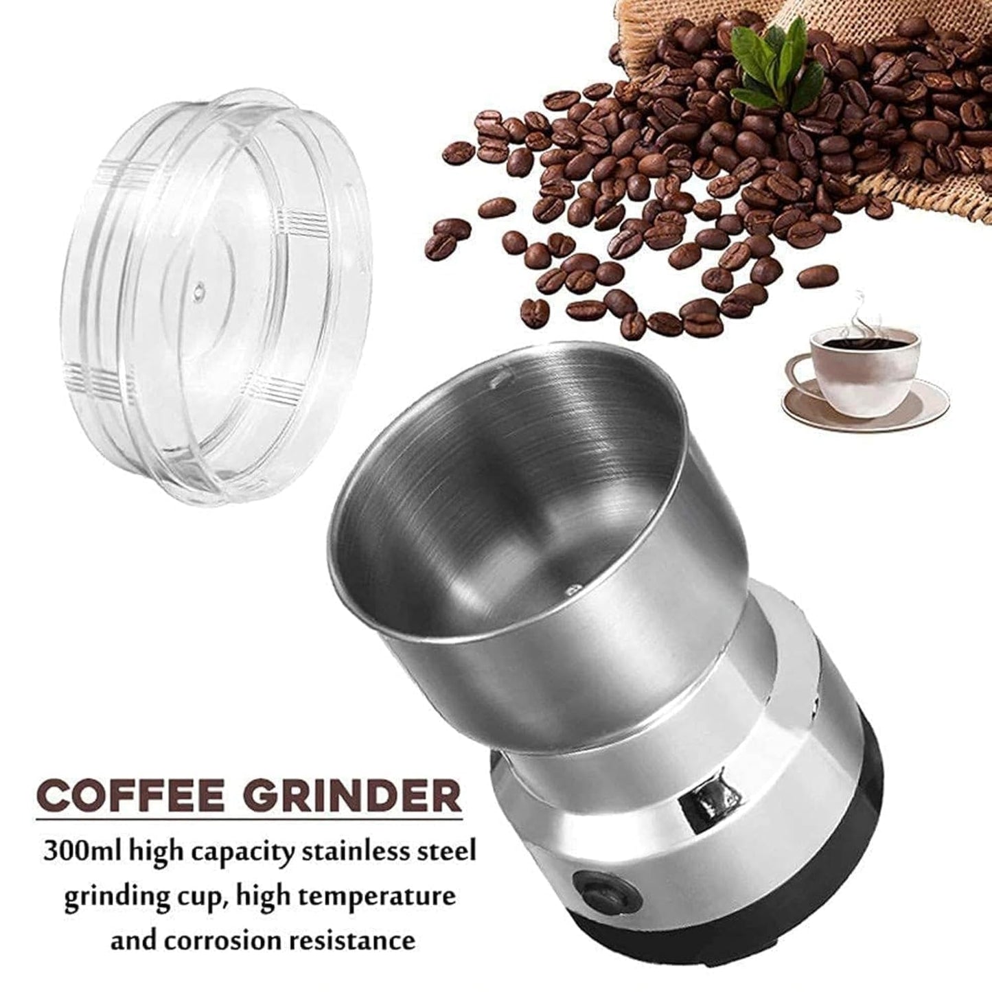 Votvy   Imported Portable Electric Coffee Bean Grinder, Stainless Steel Blade, Ultra-Fine Grain Crusher, Small Household & Commercial Coffee Grinder for Grains & Spices, Compact Handcrafted Pulverizer