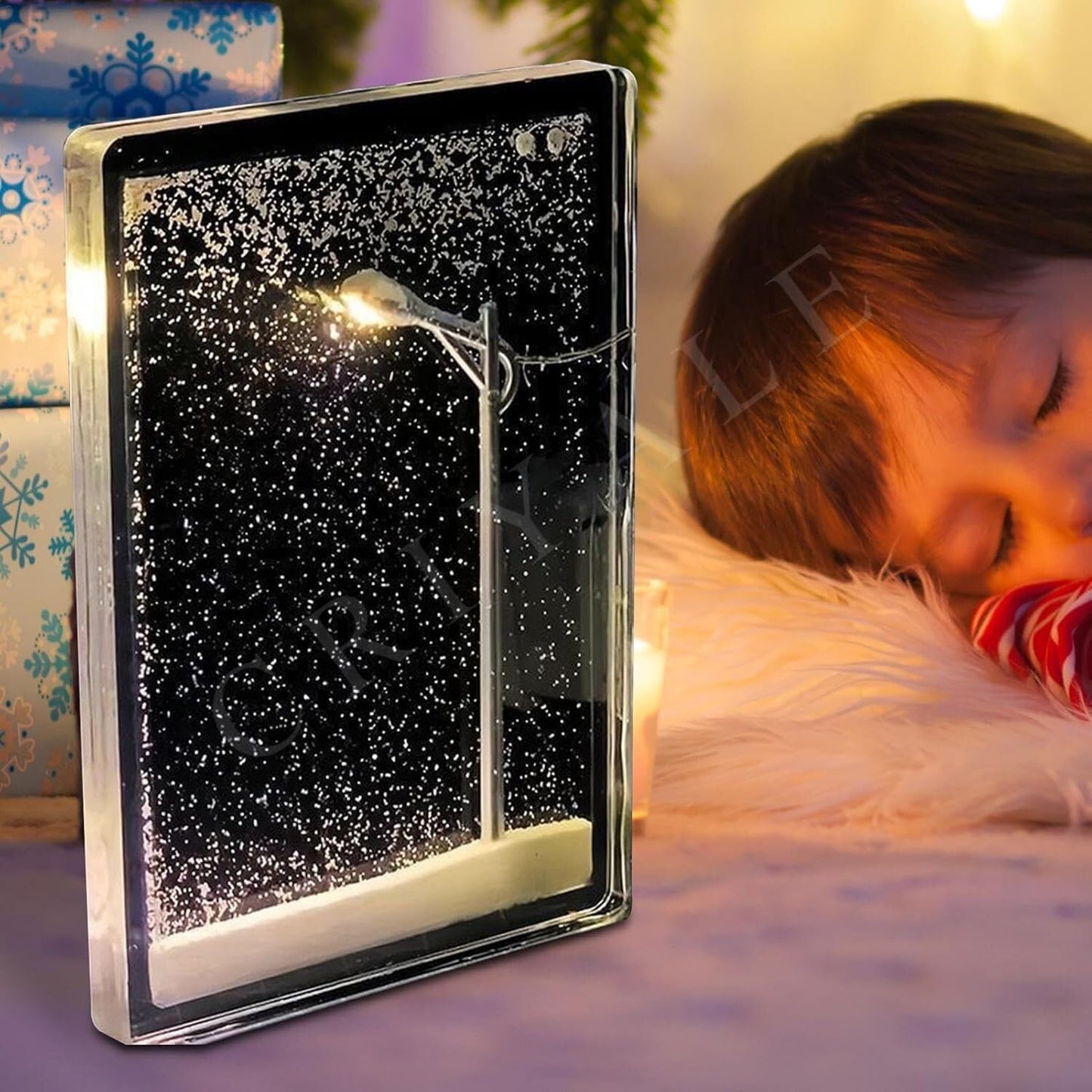 Votvy Snowfall Lamp, Street Light Snow Globe, Handmade DIY Snow Scenery Night Light, Christmas Desktop Decor for Birthday, Make Your Own Christmas Night Light, Snowflake Lamp for Family and Kids