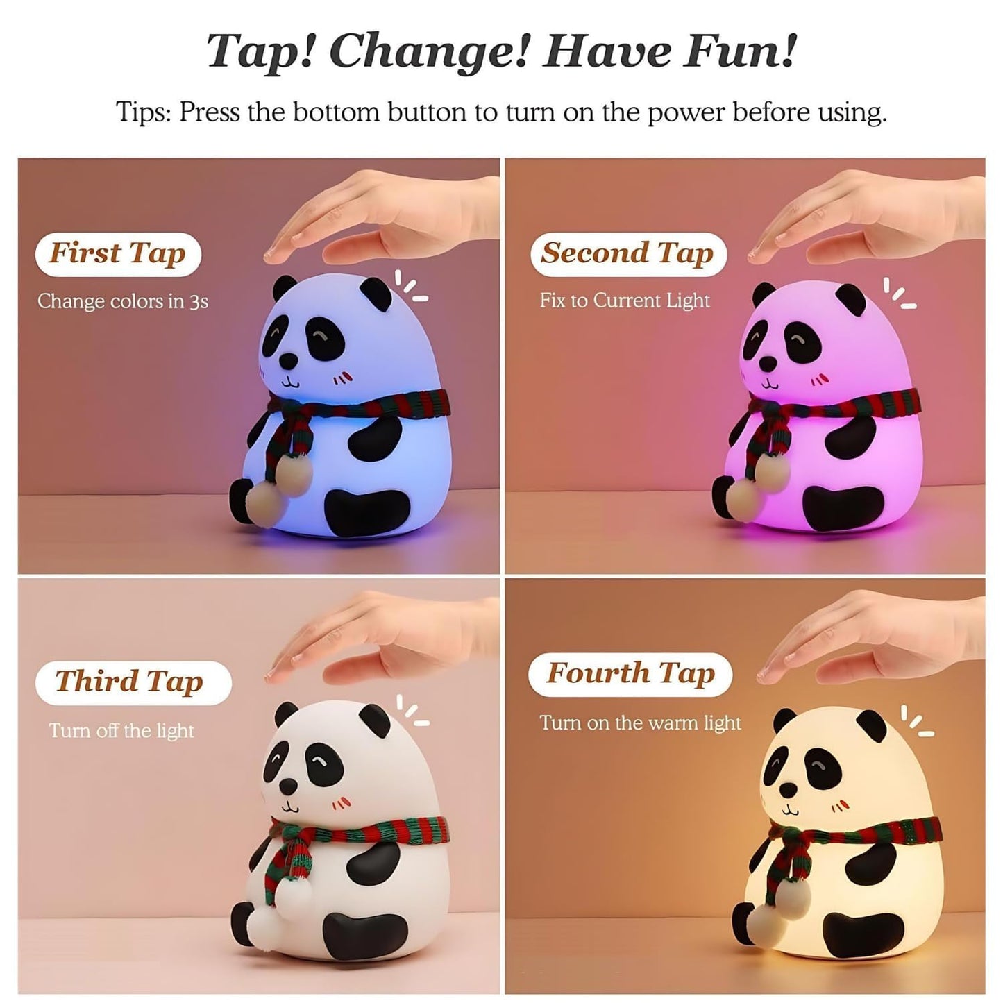 Votvy Electric  Rechargeable Panda Lamp, Cute Silicone Kawaii Night Lamp For Bedroom With Touch Gesture 7 Color Changing Adorable Christmas Gift Kids, Light,Table,Beside Kids Room