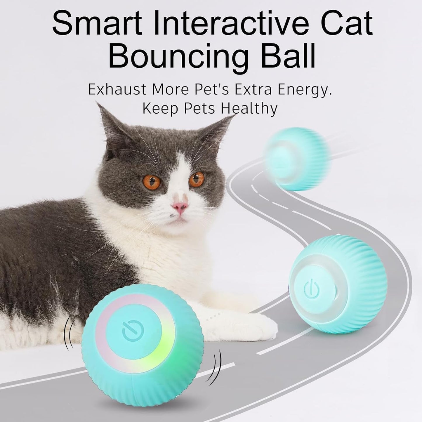 Votvy Smart LED 360° Rotating Cat & Dog Pet Toy Ball | Rechargeable, Interactive Pet Chaser with LED, Automatic Obstacle Avoidance, Ideal for Stimulating Indoor Cats (Blue)