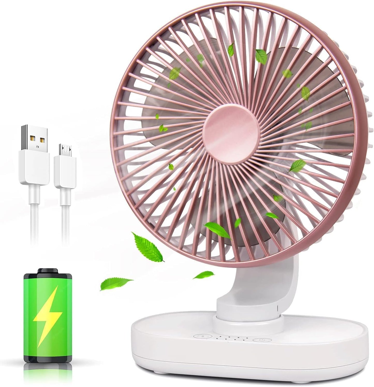 Votvy 3600mAh Rechargeable Desk Fan (90° Rotate), Portable Table Fan,USB Fan, USB Battery,4 Speed for Home Office Travel-The battery life is 8 hours with the maximum wind speed
