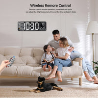 Votvy Digital Wall Clock Large Display Digital Clock with Remote Control Auto-Dimming Wall Clock with Night Light LED Digital Clock for Wall with Date, Temperature and Timer