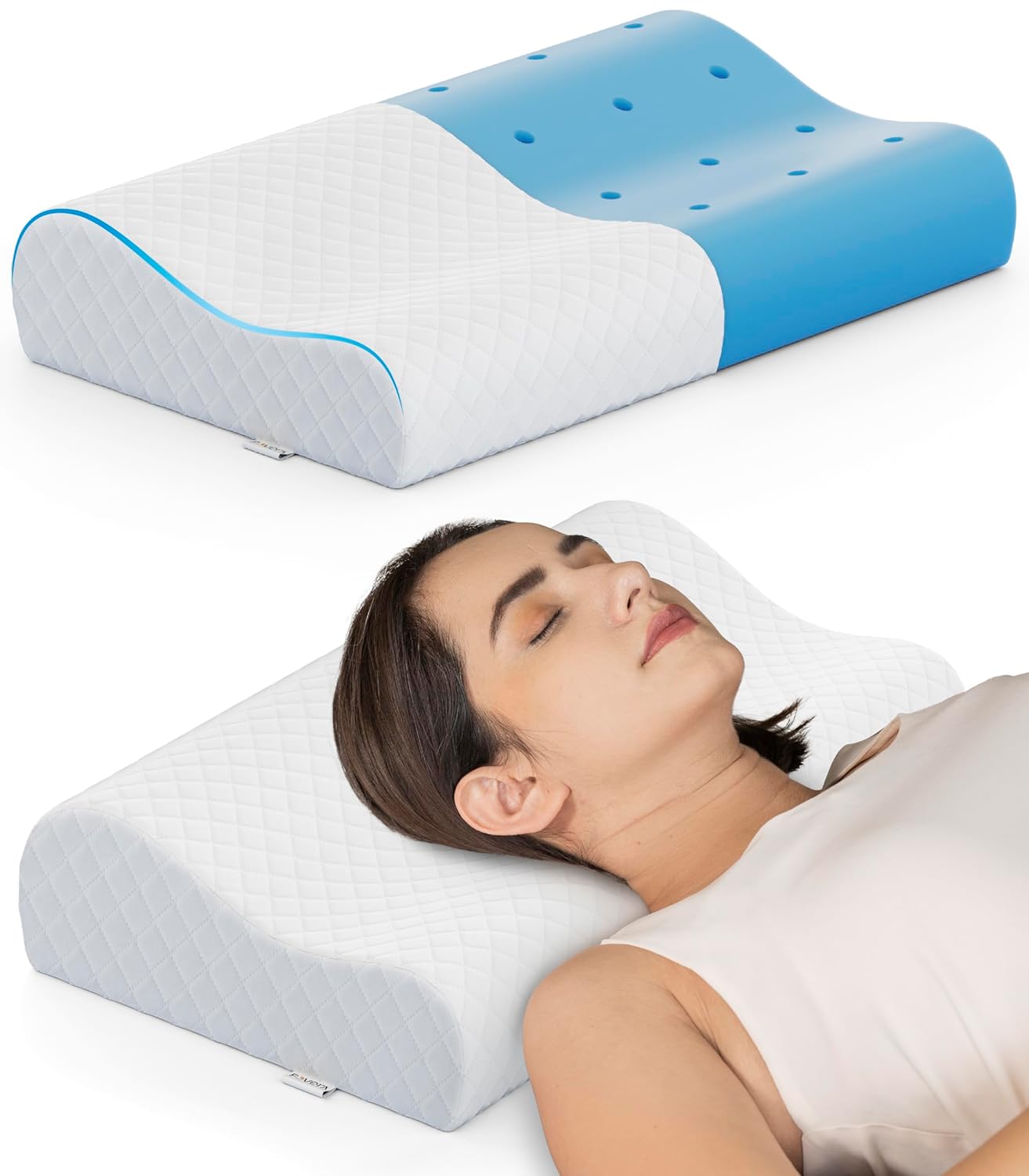 Votvy Cervical Pillow for Neck Pain | 2 Years Warranty | Cool Gel Memory Foam Orthopedic Neck Support Pillow for Sleeping, Neck & Shoulder Pain (Standard - 18x11x3.5 Inch, White Jacquard, Pack of 1)