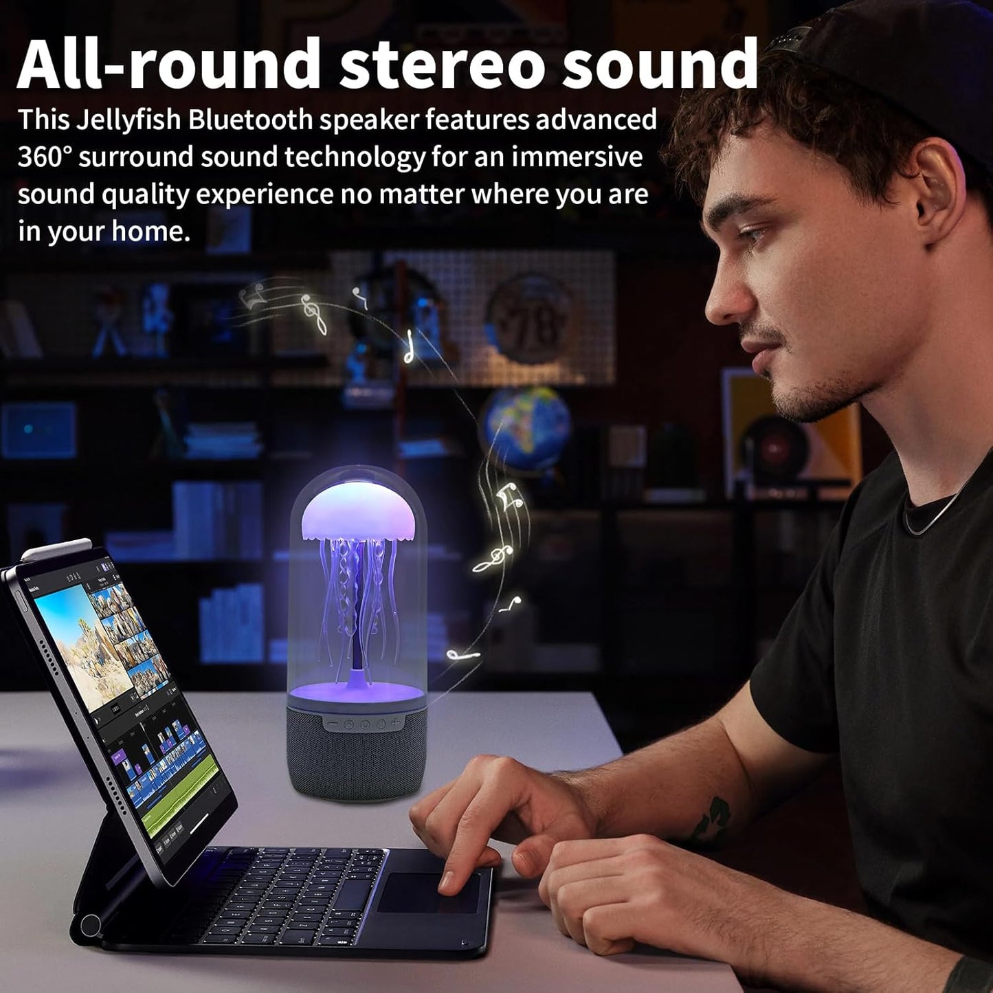 Votvy Jellyfish Speaker, Jellyfish Mood Lamp, Jellyfish Bluetooth Speaker lamp, Jellyfish Speaker Lamp, Color Changing LED, Stereo Surround Sound, Floating Jellyfish, Volume Control electric