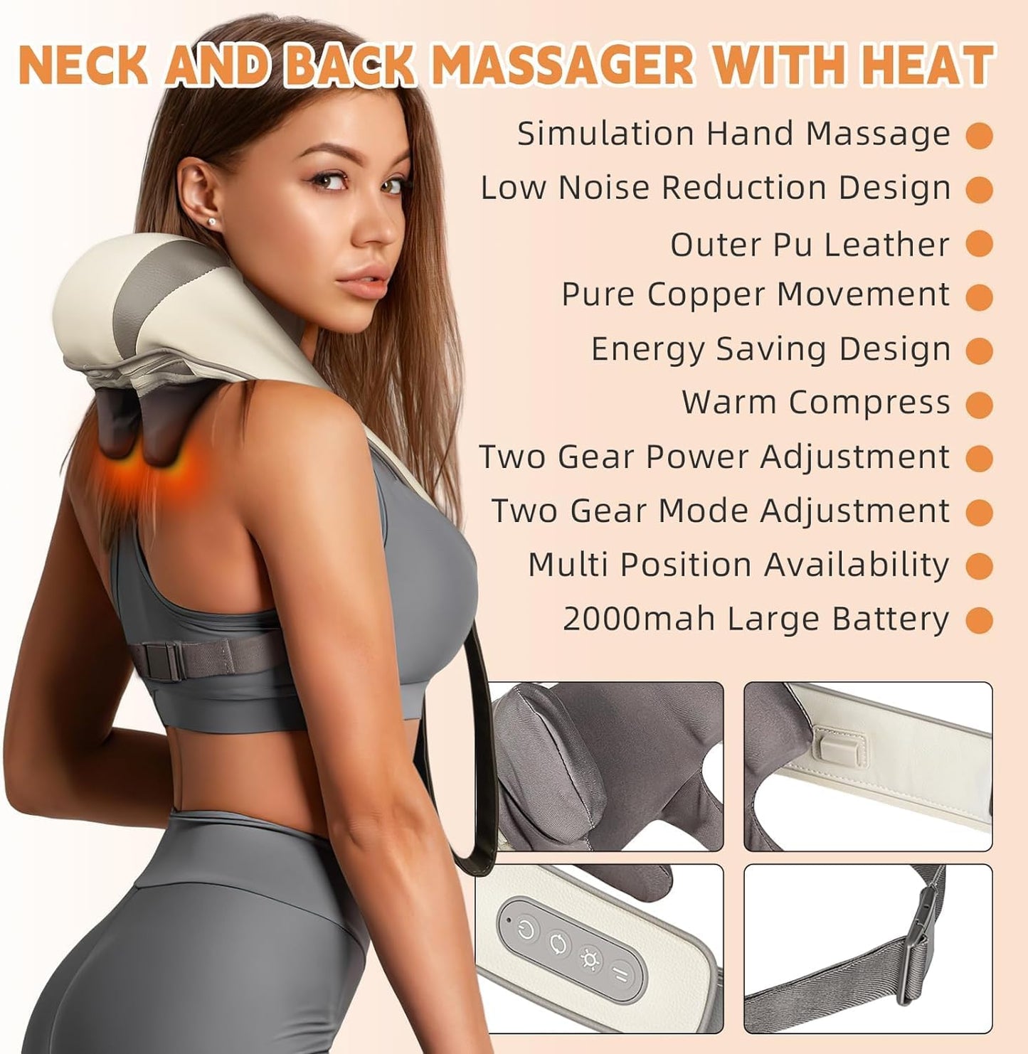 Votvy  Neck Massager for Cervical Pain Relief,Electric Deep Tissue Shiatsu with Infrared Heat Therapy 5D Kneading Massage Machine for Full Body Relax,Neck,Muscles,Back,Shoulder,Legs - 6 Month Warranty