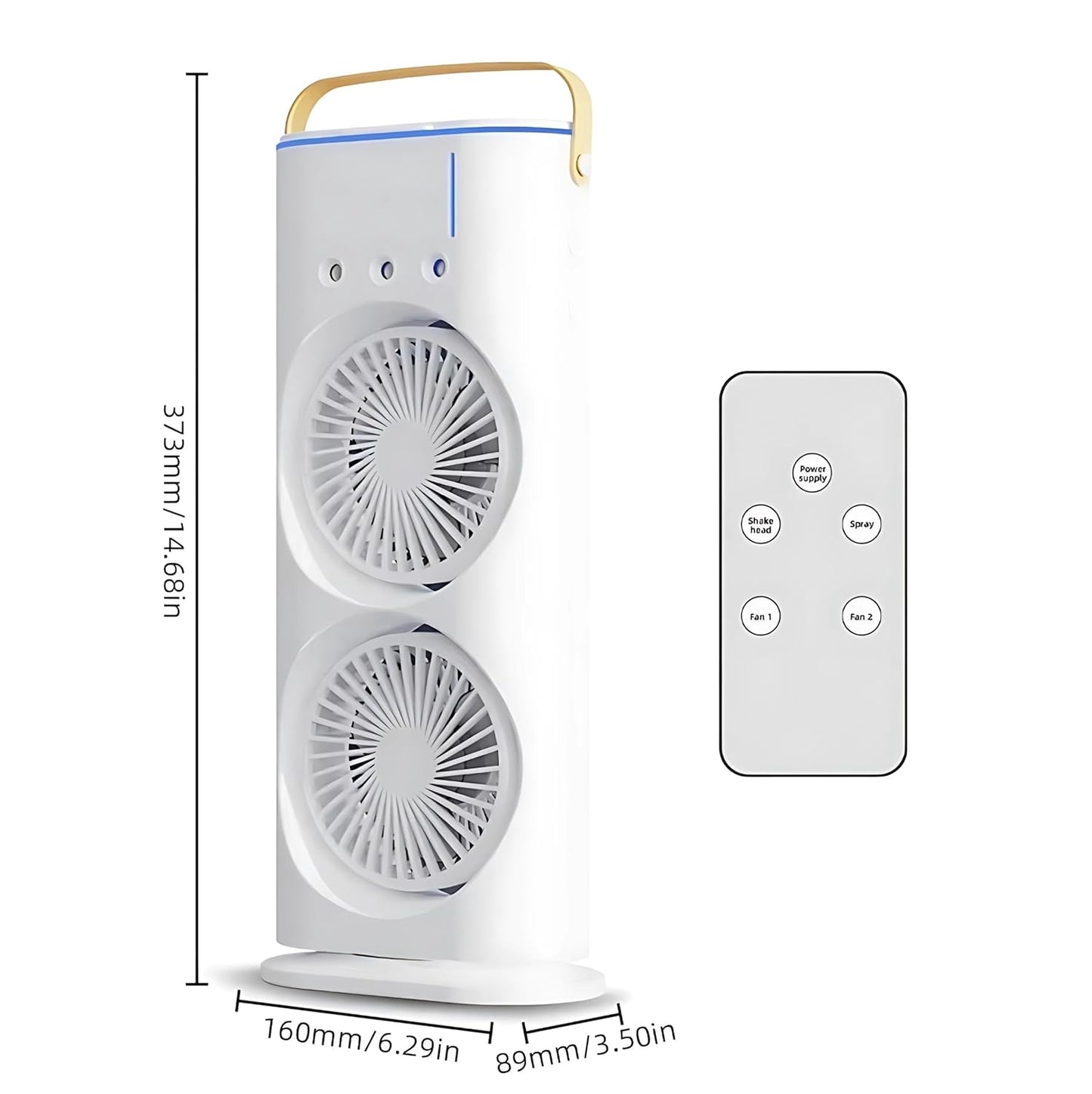 Votvy Electric Double Ended Spray Fan, Cold Air Fan, 2025 New 3 Gears USB Rechargeable Oscillating fan with LED Light Cooler Fan, Touch & Remote Control, 280ml Water Tank, Ice Filling Fan