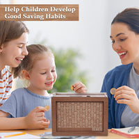 Votvy Wooden Piggy Bank for Kids & Adults,Coin Box with Carved Design,Savings Box,Children Savings Challenge Box, Cashbox,Wooden Coin Piggy Bank,Money Save Box,Cash Collection Bank for Kids and Adults