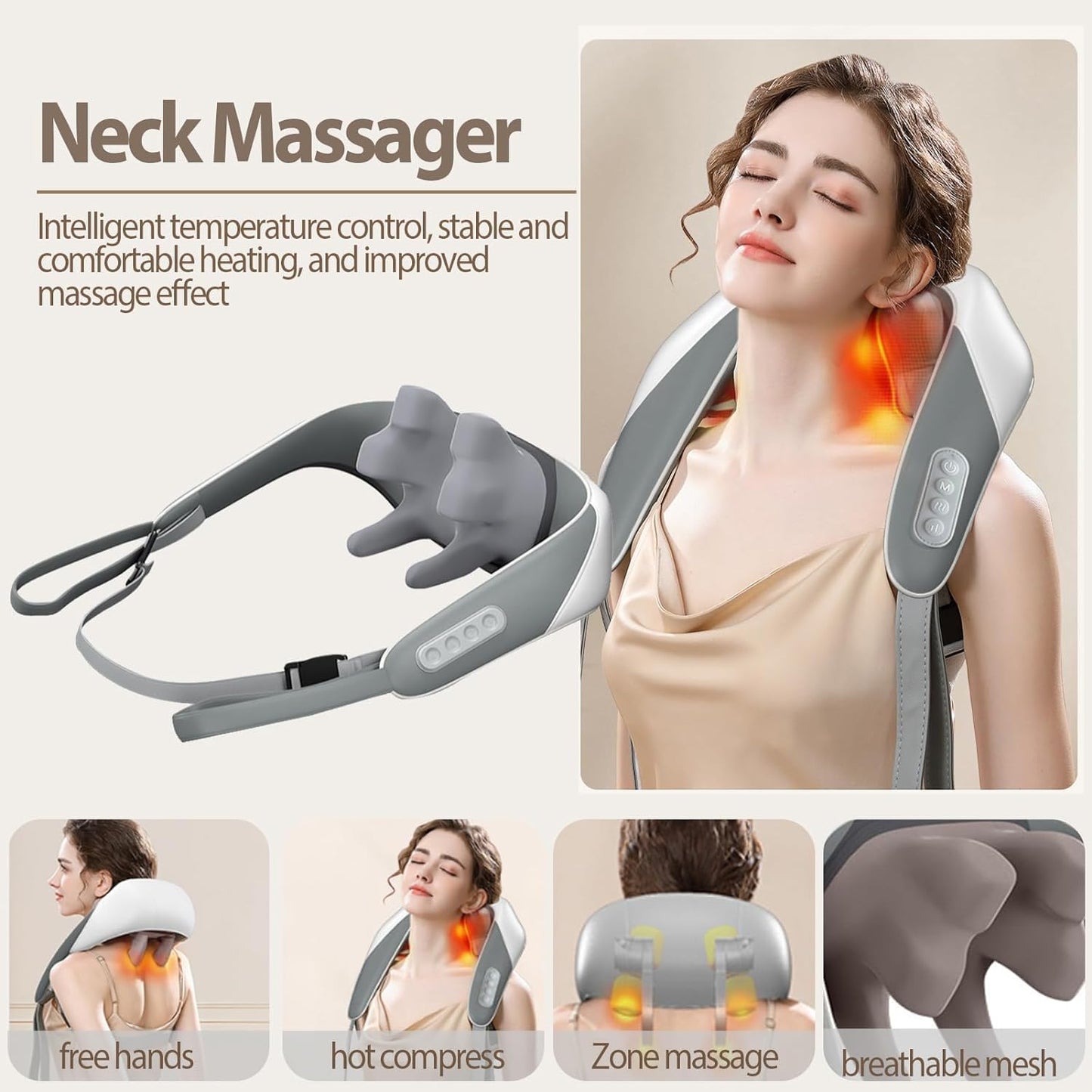 Votvy  Neck Massager for Cervical Pain Relief,Electric Deep Tissue Shiatsu with Infrared Heat Therapy 5D Kneading Massage Machine for Full Body Relax,Neck,Muscles,Back,Shoulder,Legs - 6 Month Warranty