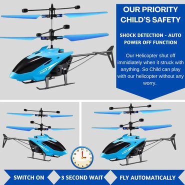Votvy  Flying Helicopter with 2 in 1 Play Gravity Vacant and Remote, Gravity Vacant Helicopter with Charging, 3D Light & Safety Sensor, Helicopter for Kids Age 4+ Years I Pack of 1 (Blue)
