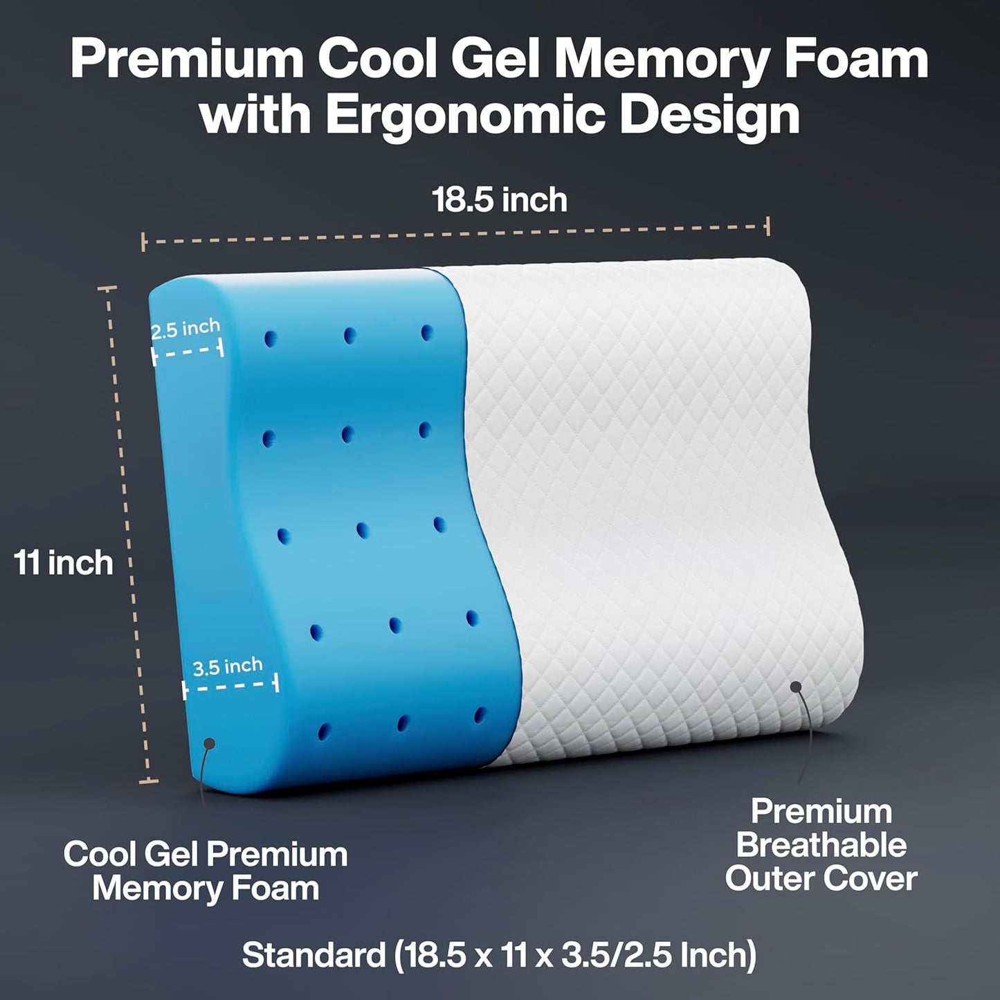 Votvy Cervical Pillow for Neck Pain | 2 Years Warranty | Cool Gel Memory Foam Orthopedic Neck Support Pillow for Sleeping, Neck & Shoulder Pain (Standard - 18x11x3.5 Inch, White Jacquard, Pack of 1)