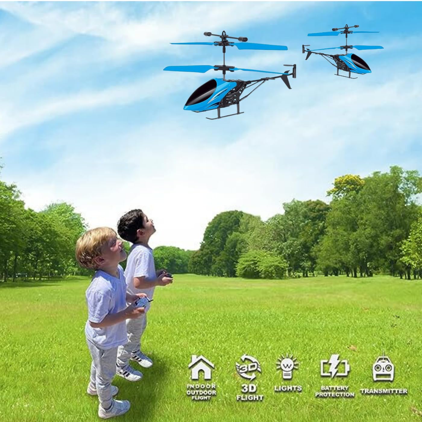 Votvy  Flying Helicopter with 2 in 1 Play Gravity Vacant and Remote, Gravity Vacant Helicopter with Charging, 3D Light & Safety Sensor, Helicopter for Kids Age 4+ Years I Pack of 1 (Blue)