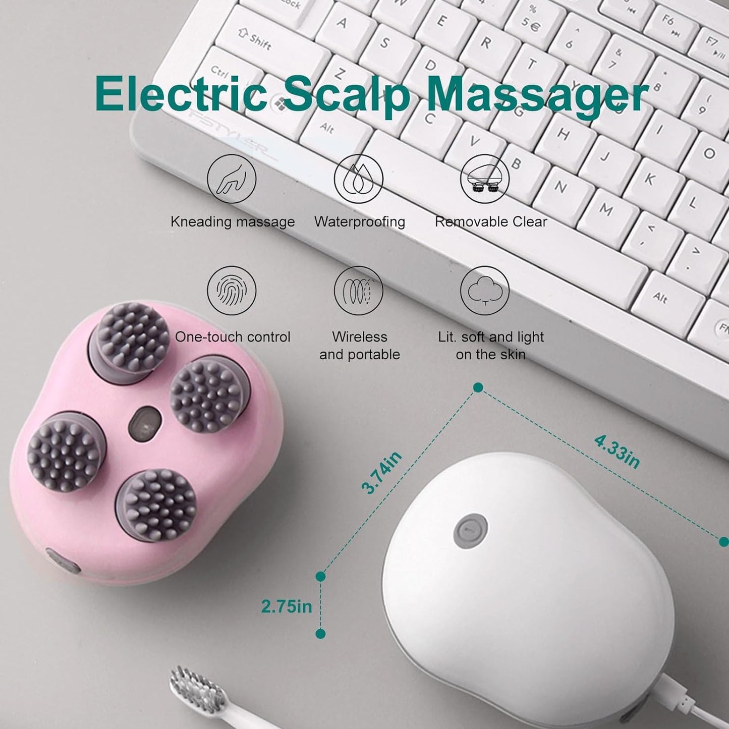 Votvy Scalp Massager Rechargeable Electric Head Kneading Massager, 3 Speed Modes, Handheld Portable Head Scratcher Massager for Hair Growth, Deep Clean & Stress Relax electric Head Massager Machine