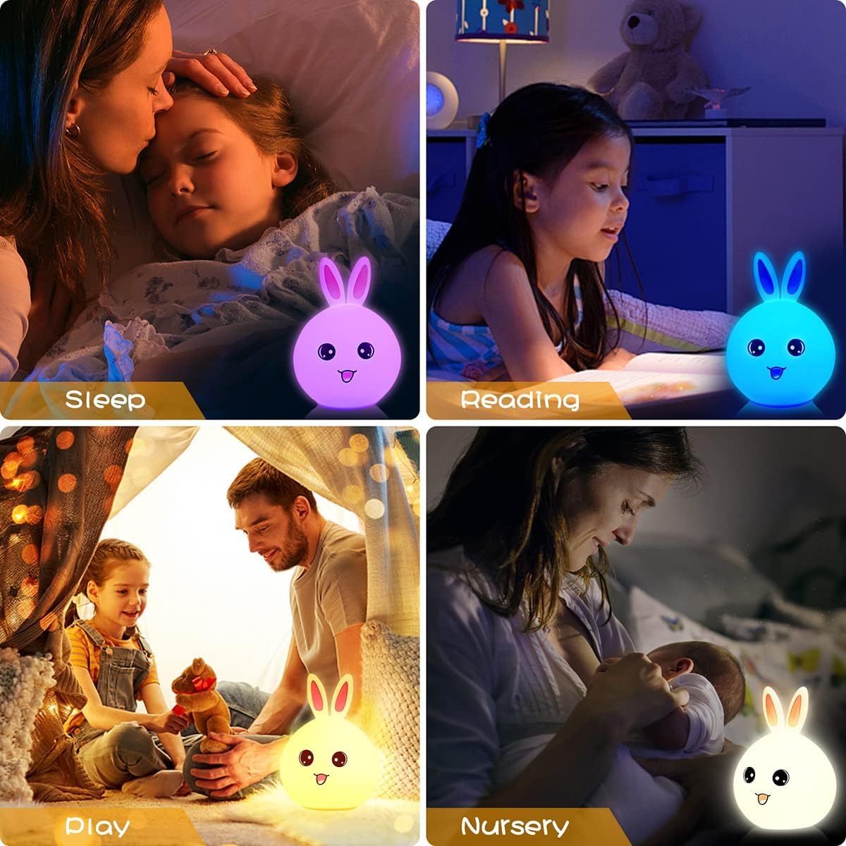 Votvy Electric  Night Lamp for Kids,Silicone Cute Little Rabbit LED Table Lamp, Birthday Gift for Kids (2-5 Years), Colour Changing with USB Rechargeable Night Light(Rabbit Lamp), Multicolour