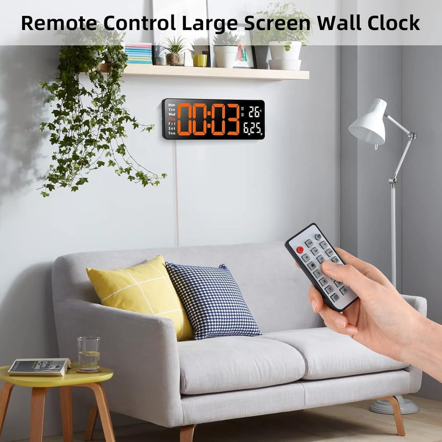 Votvy Digital Wall Clock Large Display Digital Clock with Remote Control Auto-Dimming Wall Clock with Night Light LED Digital Clock for Wall with Date, Temperature and Timer