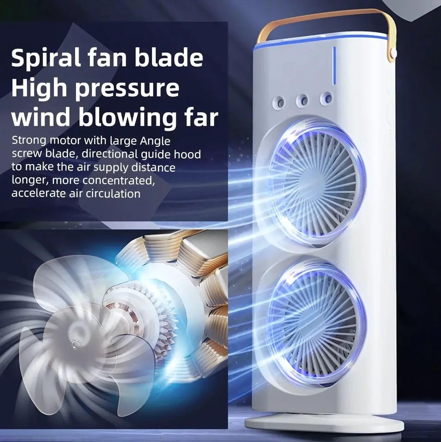 Votvy Electric Double Ended Spray Fan, Cold Air Fan, 2025 New 3 Gears USB Rechargeable Oscillating fan with LED Light Cooler Fan, Touch & Remote Control, 280ml Water Tank, Ice Filling Fan