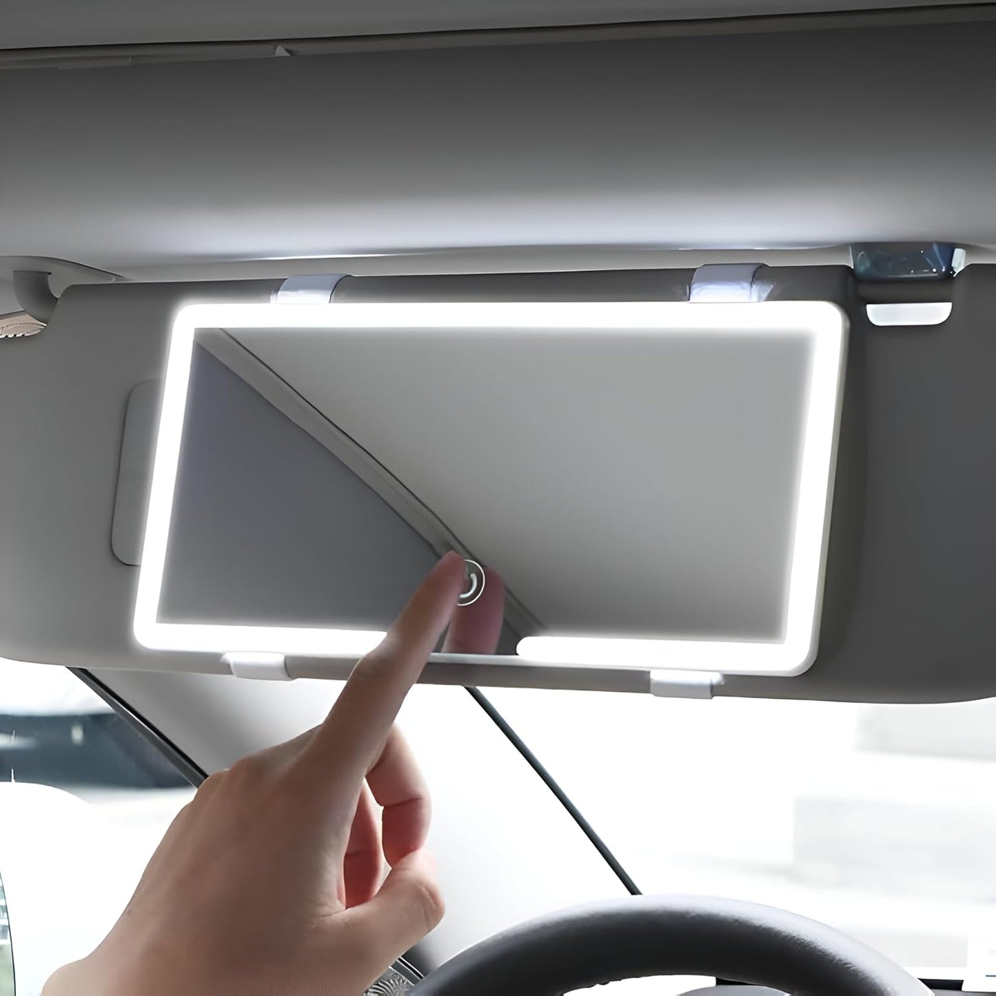 Votvy Led Car Sun Visor Vanity Mirror, Upgraded Car Mirror with Lights,Large Dimmable Light up Vanity Makeup Mirror for Car,Rechargeable Universal Rear View Mirror for Car Visor