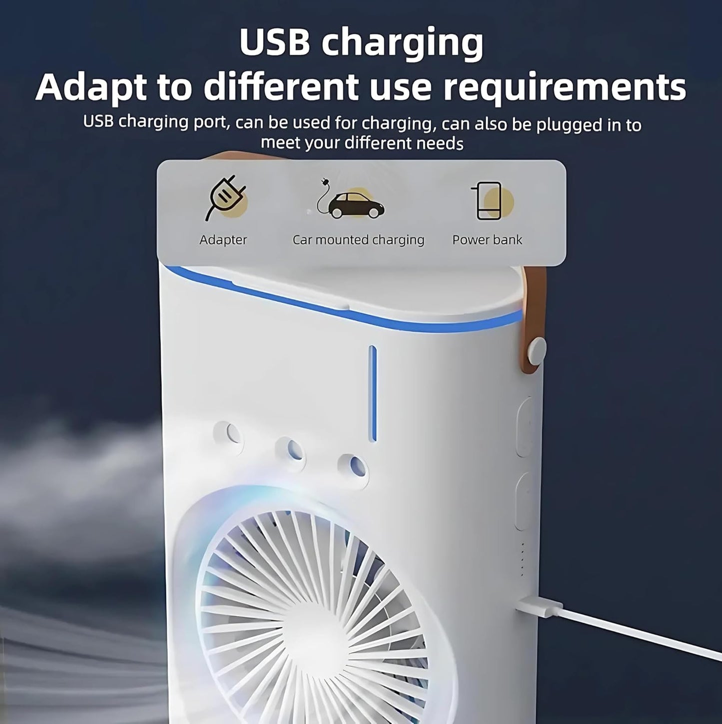 Votvy Electric Double Ended Spray Fan, Cold Air Fan, 2025 New 3 Gears USB Rechargeable Oscillating fan with LED Light Cooler Fan, Touch & Remote Control, 280ml Water Tank, Ice Filling Fan