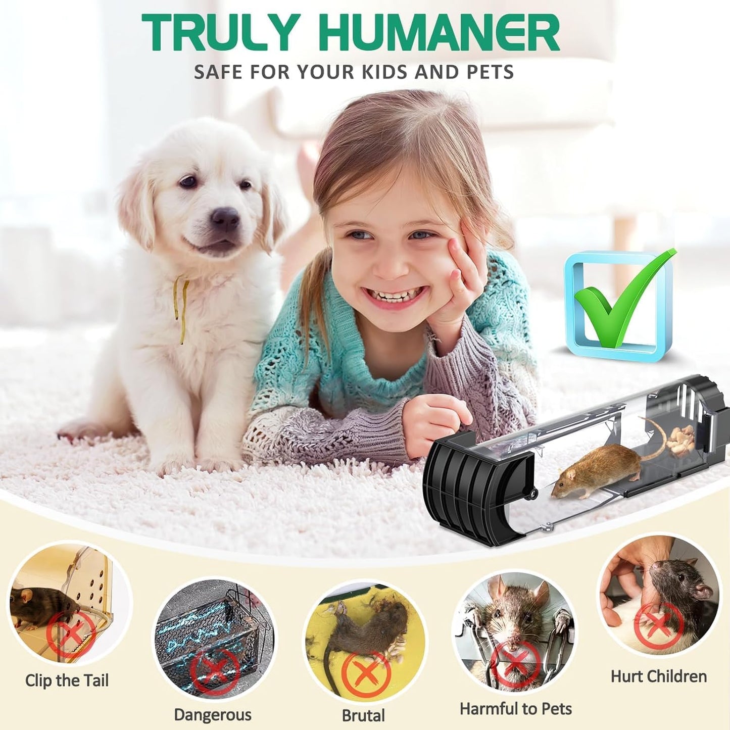 Votvy Rat Trap Cage for House Garden Patio, 32 cm Humane Mouse Trap Enlarged No Kill Reusable Catch and Release Smart Rat Catcher Trap for Home, Rodent Trap for Mice, Pets, Rodents