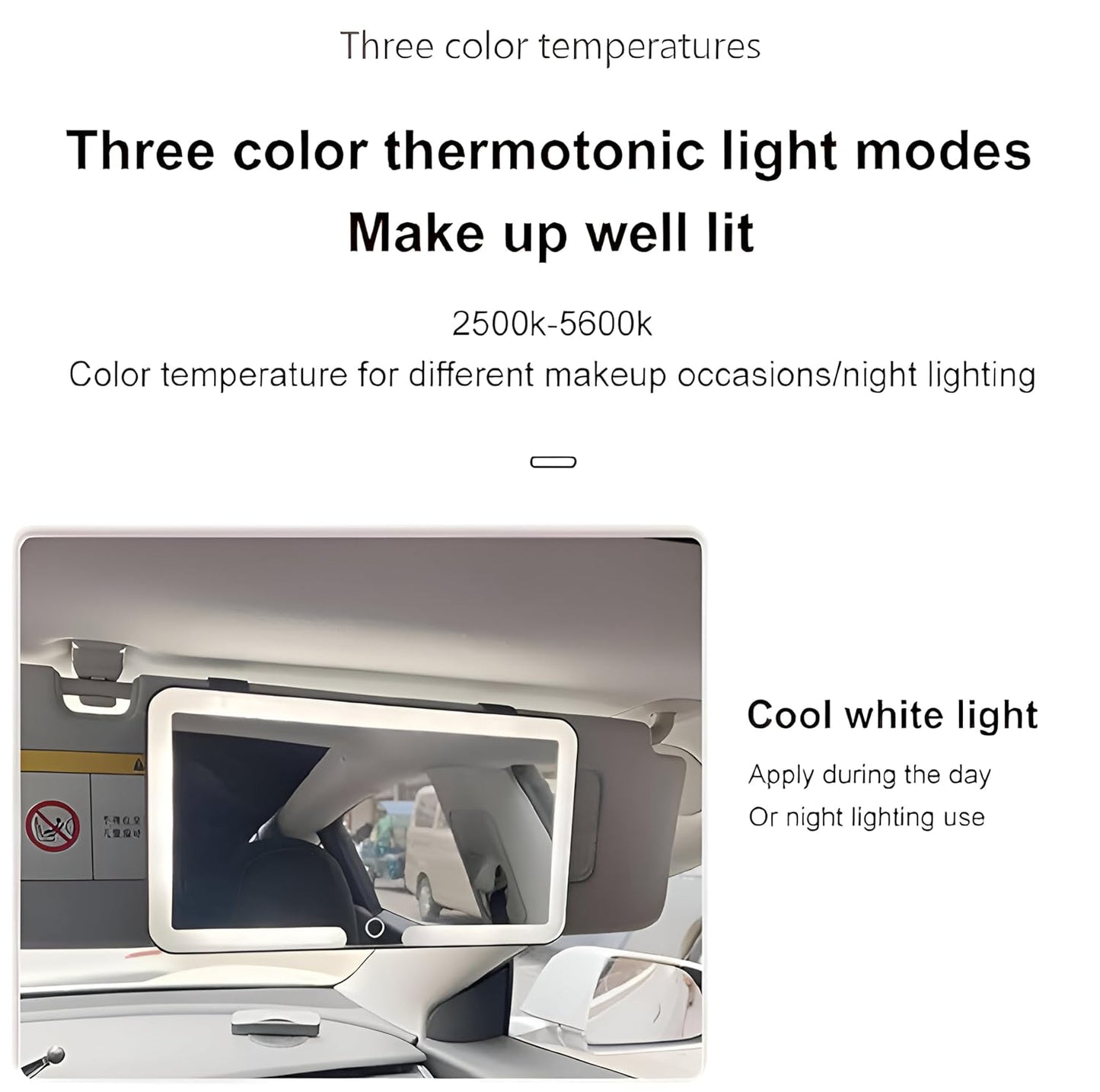 Votvy Led Car Sun Visor Vanity Mirror, Upgraded Car Mirror with Lights,Large Dimmable Light up Vanity Makeup Mirror for Car,Rechargeable Universal Rear View Mirror for Car Visor