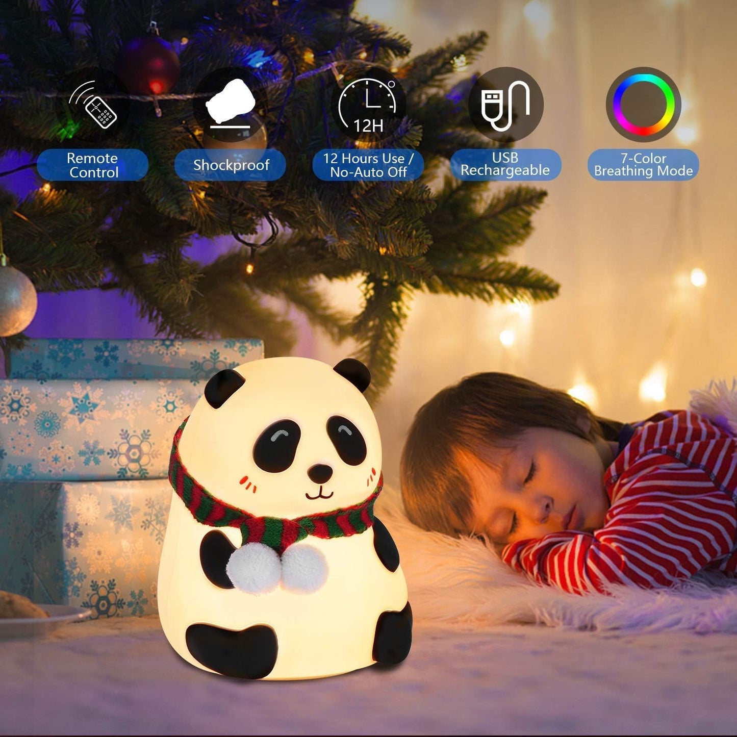 Votvy Electric  Rechargeable Panda Lamp, Cute Silicone Kawaii Night Lamp For Bedroom With Touch Gesture 7 Color Changing Adorable Christmas Gift Kids, Light,Table,Beside Kids Room