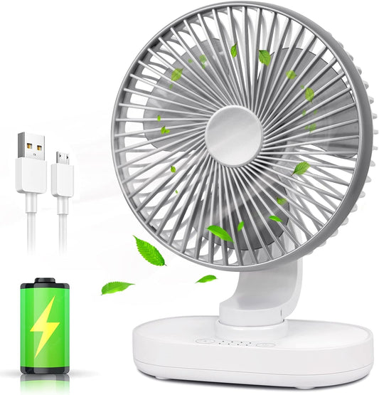 Votvy 3600mAh Rechargeable Desk Fan (90° Rotate), Portable Table Fan,USB Fan, USB Battery,4 Speed for Home Office Travel-The battery life is 8 hours with the maximum wind speed