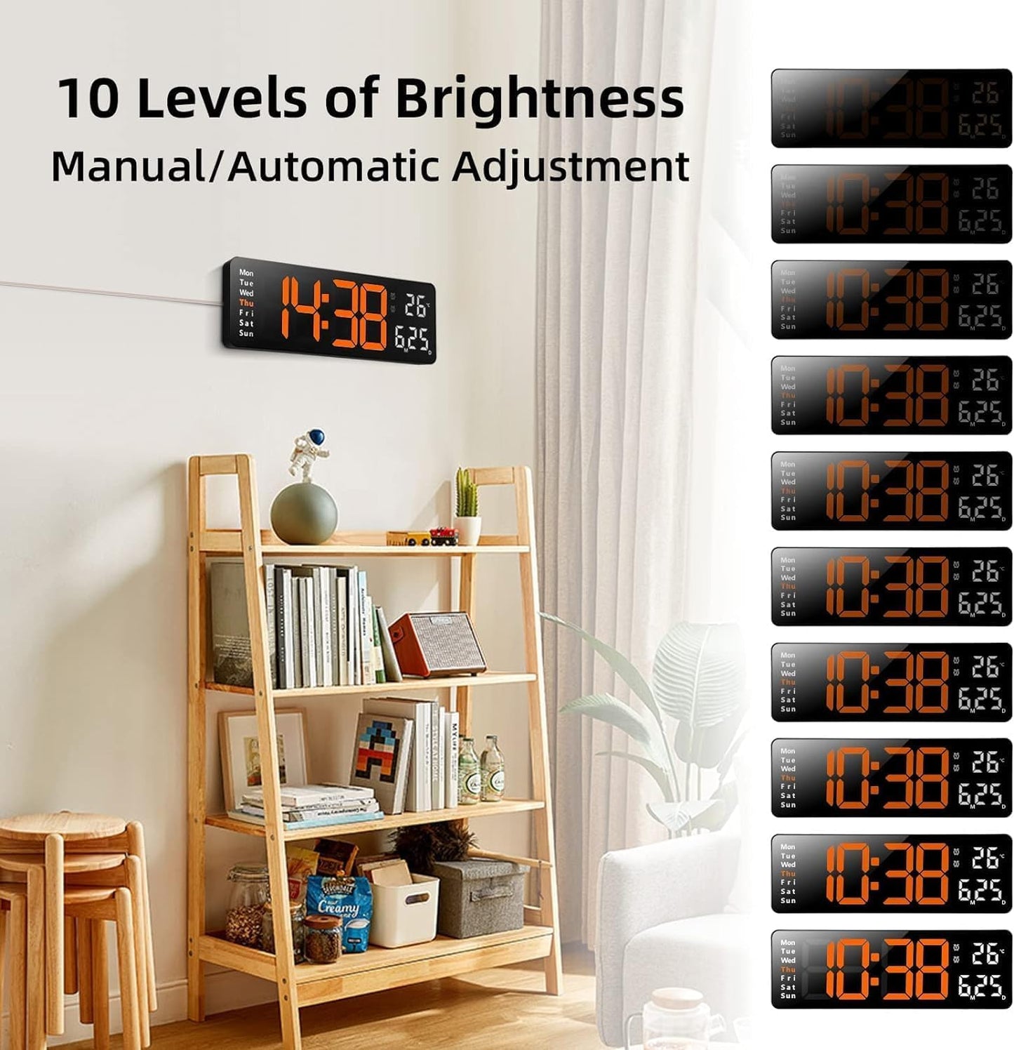 Votvy Digital Wall Clock Large Display Digital Clock with Remote Control Auto-Dimming Wall Clock with Night Light LED Digital Clock for Wall with Date, Temperature and Timer