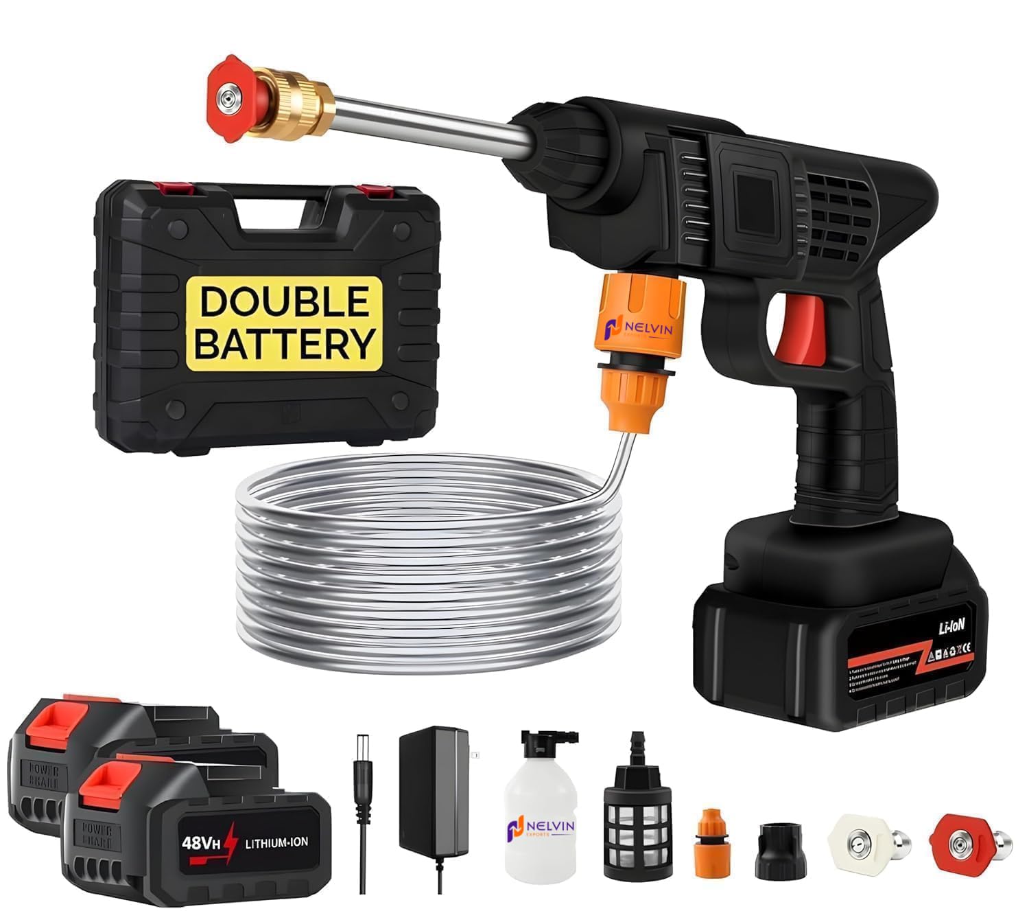 Votvy  Car Washer High Pressure Gun  Cordless Portable Wireless Pressure Washer Gun 48V 12000mah High Pressure Water Gun for Car Wash Bike Washing Cleaning| Adjustable Nozzle and 5M Hose Pipe