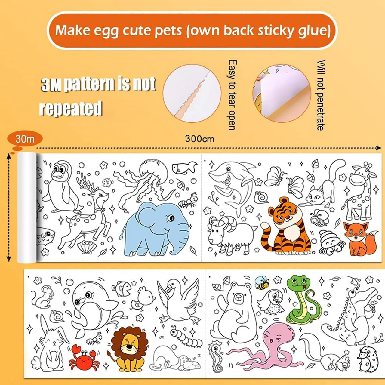 Votvy  Children's Drawing Roll, Coloring Paper Roll for Kids, 30 * 300 Cms DIY Painting Drawing Paper Roll, Kids Art Roll, Early Educational Toys for Kids