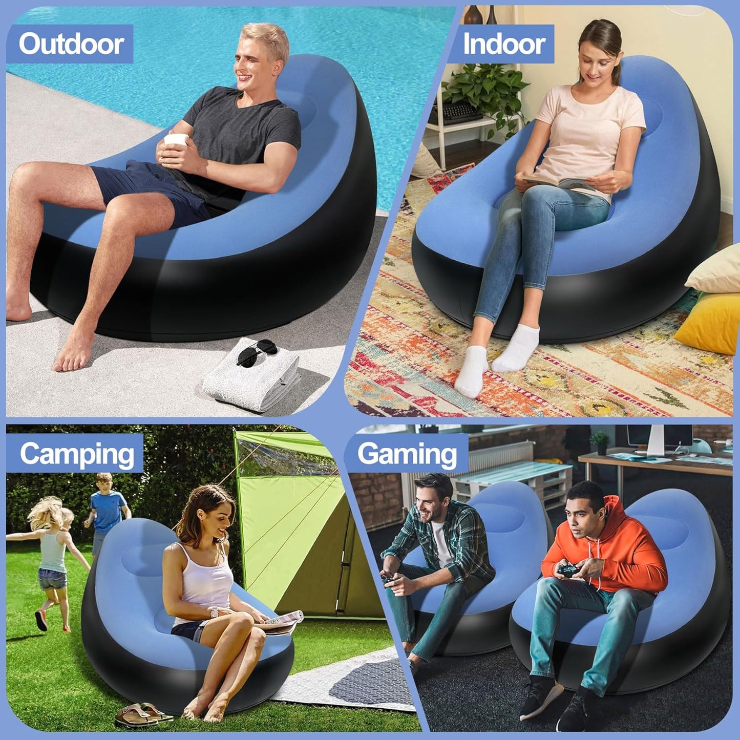 Votvy   Chair, Portable Fast Inflatable Sofa Chair with Foot Stool, Surface with Plush Smooth Comfortable Ideal for Living Room, Room and Outdoor Camping use