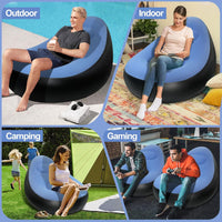 Votvy   Chair, Portable Fast Inflatable Sofa Chair with Foot Stool, Surface with Plush Smooth Comfortable Ideal for Living Room, Room and Outdoor Camping use
