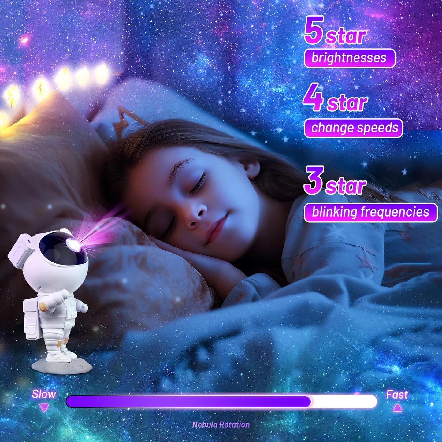 Votvy Star Projector, Astronaut Projector Galaxy, Children's Night Light with Nebula, 8 Modes, Remote Control and 360° Rotation Lamp Projector Galaxy Ceiling Bedroom, Gifts for Children and Adult