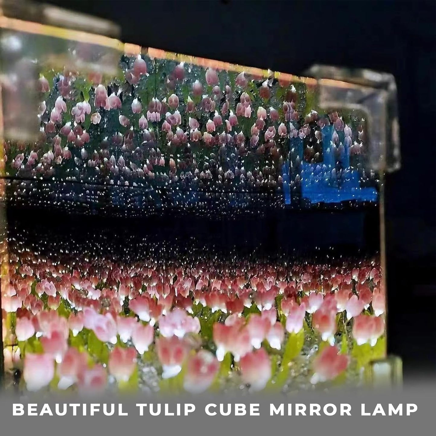 Votvy Acrylic DIY Tulip Cube Mirror Lamp, 30 Flowers LED Decorative Lamp, 2 In 1 Mirror & Table Ornaments For Bedroom Livingroom Desktop Decor Birthday Gift,Transparent