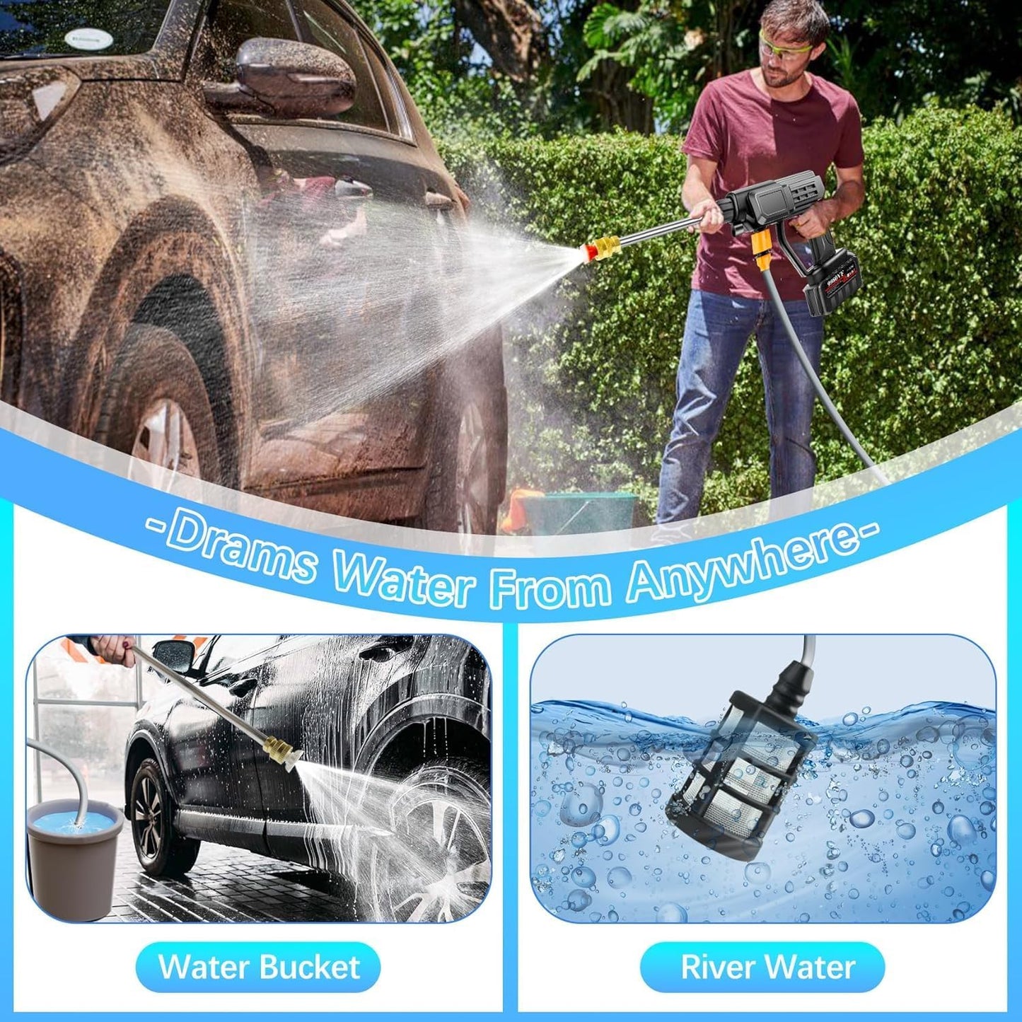 Votvy  Car Washer High Pressure Gun  Cordless Portable Wireless Pressure Washer Gun 48V 12000mah High Pressure Water Gun for Car Wash Bike Washing Cleaning| Adjustable Nozzle and 5M Hose Pipe