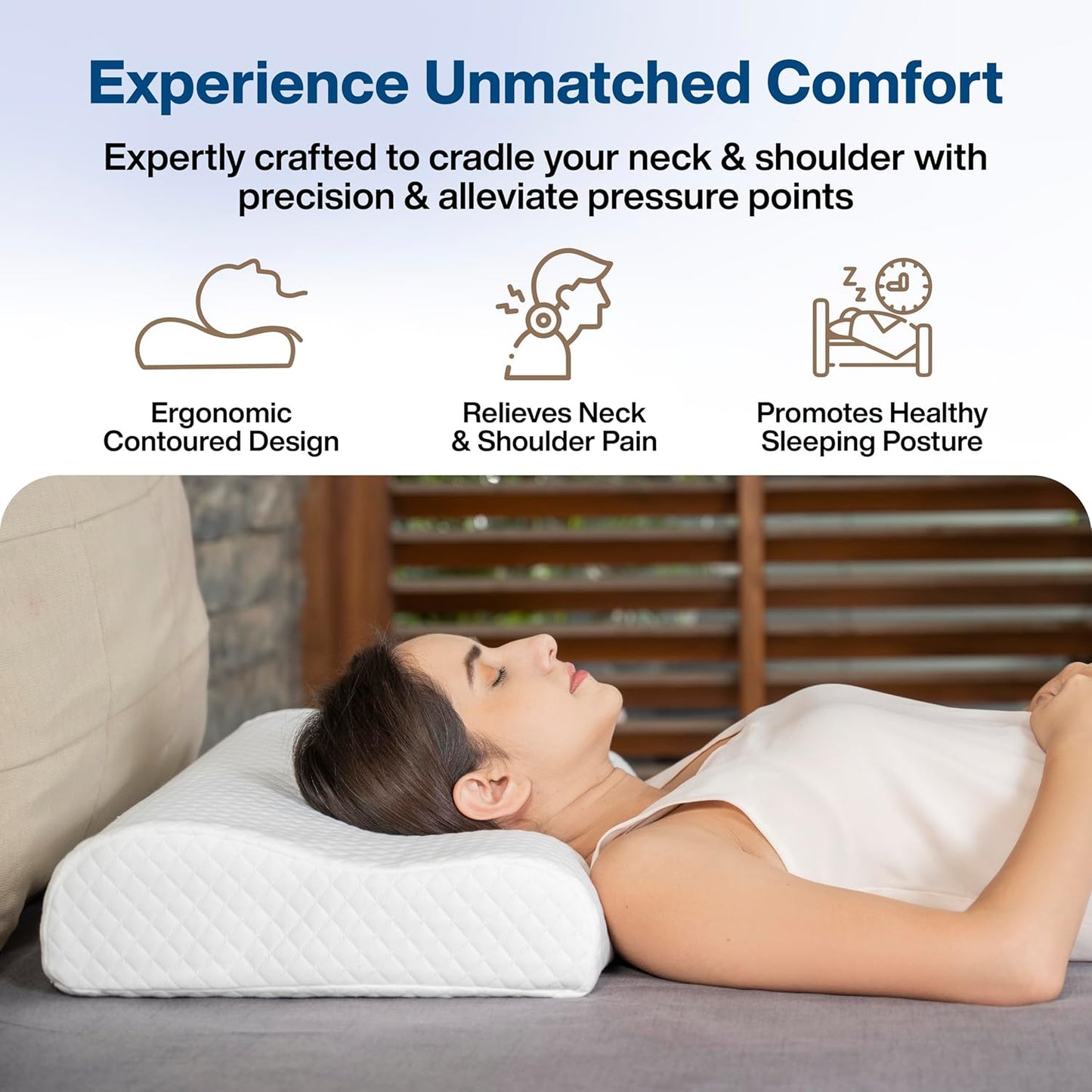 Votvy Cervical Pillow for Neck Pain | 2 Years Warranty | Cool Gel Memory Foam Orthopedic Neck Support Pillow for Sleeping, Neck & Shoulder Pain (Standard - 18x11x3.5 Inch, White Jacquard, Pack of 1)