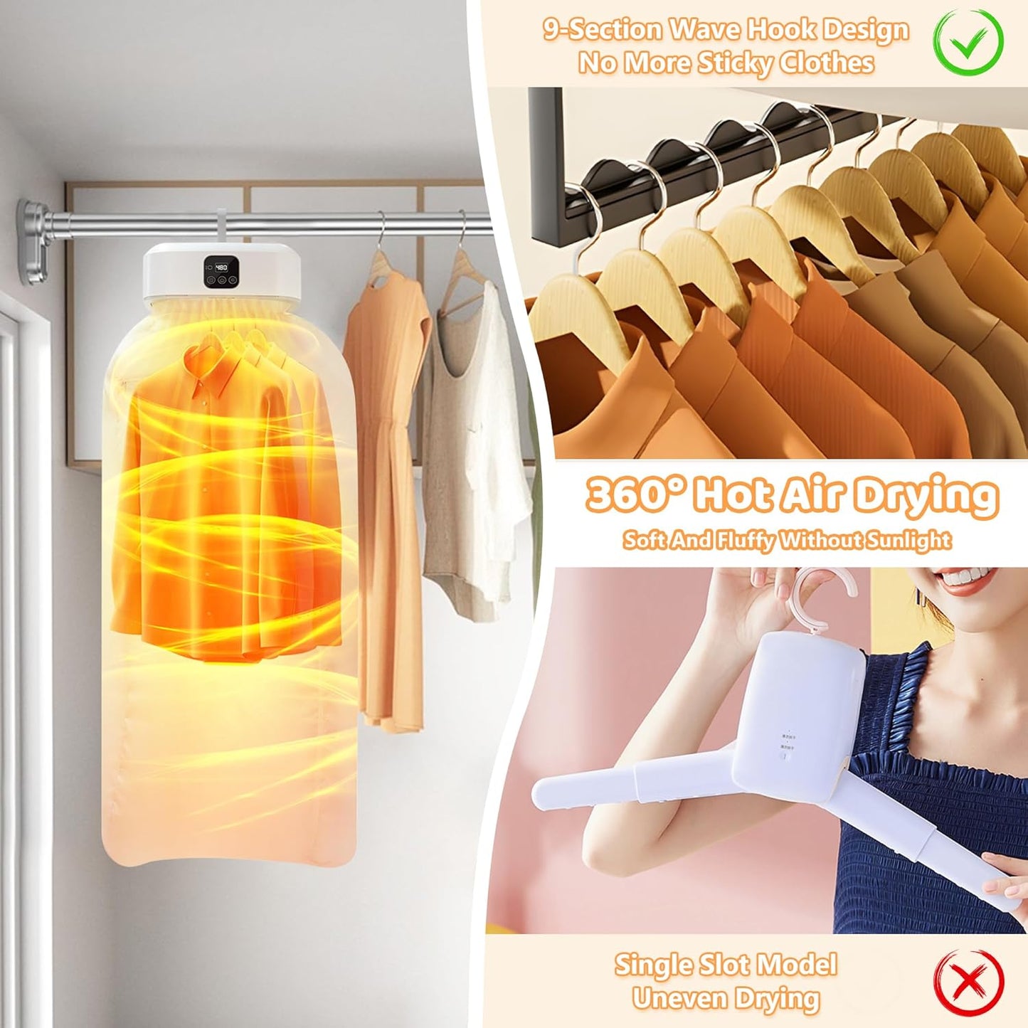 Votvy Portable electric  Clothes Dryer,Foldableportable Dryer With Timer Function,Clothes Dryer For Travel,Apartment,Rv,Home,For All Kinds Of Light Clothing,Underwear,Baby Clothes And Socks,Mini Dryer With Drying Bag