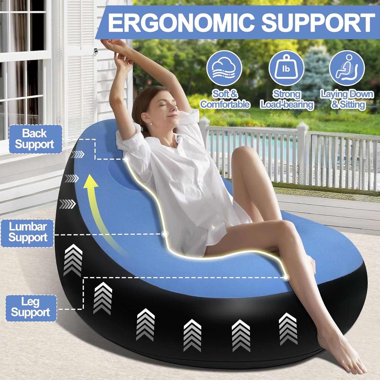 Votvy   Chair, Portable Fast Inflatable Sofa Chair with Foot Stool, Surface with Plush Smooth Comfortable Ideal for Living Room, Room and Outdoor Camping use