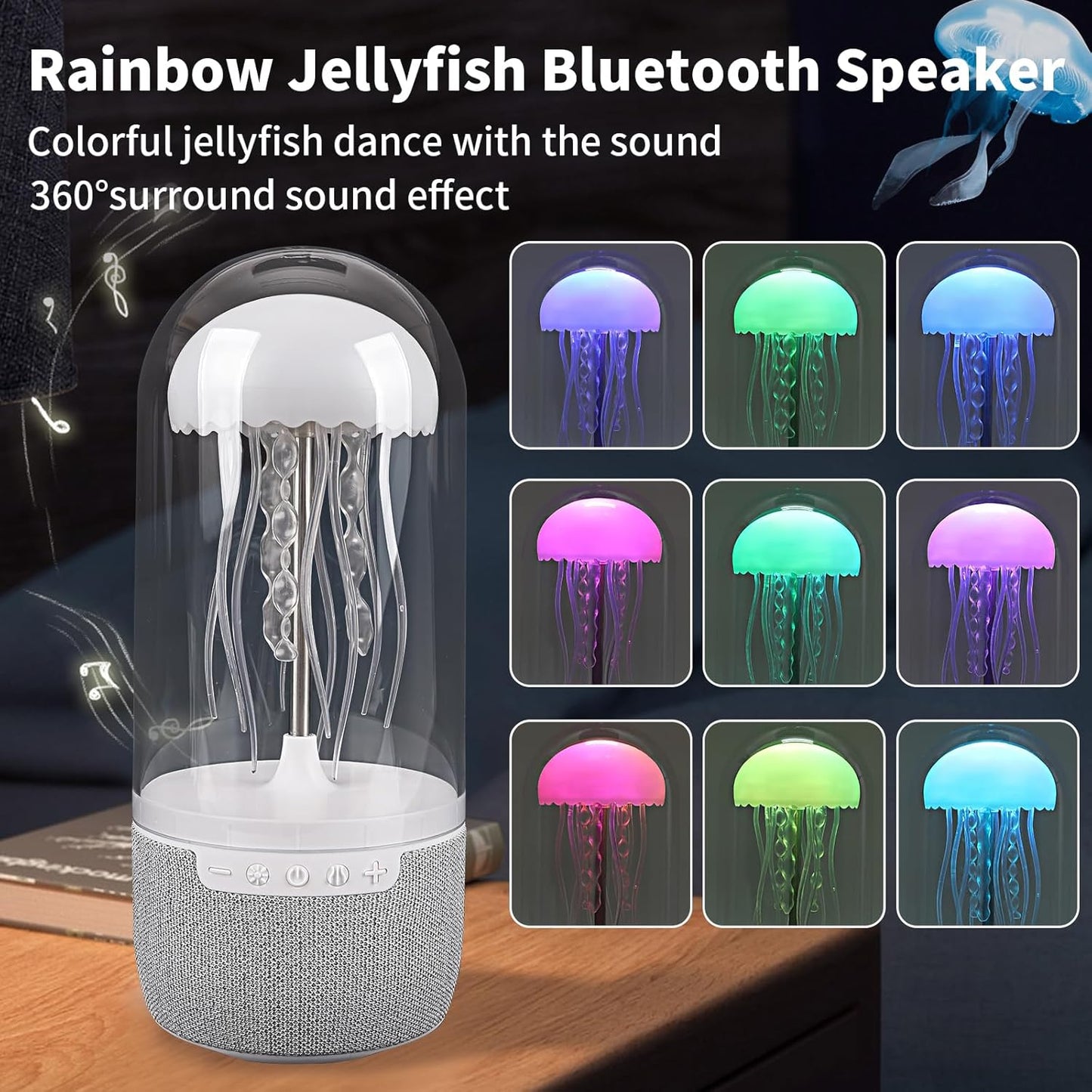 Votvy Jellyfish Speaker, Jellyfish Mood Lamp, Jellyfish Bluetooth Speaker lamp, Jellyfish Speaker Lamp, Color Changing LED, Stereo Surround Sound, Floating Jellyfish, Volume Control electric