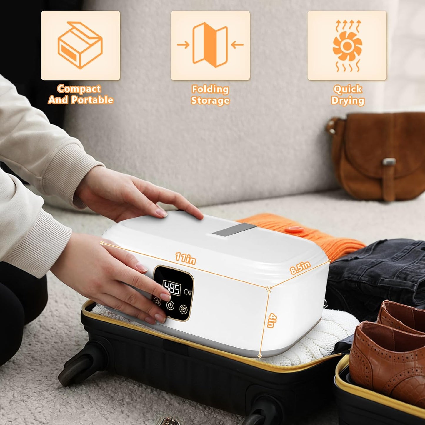 Votvy Portable electric  Clothes Dryer,Foldableportable Dryer With Timer Function,Clothes Dryer For Travel,Apartment,Rv,Home,For All Kinds Of Light Clothing,Underwear,Baby Clothes And Socks,Mini Dryer With Drying Bag